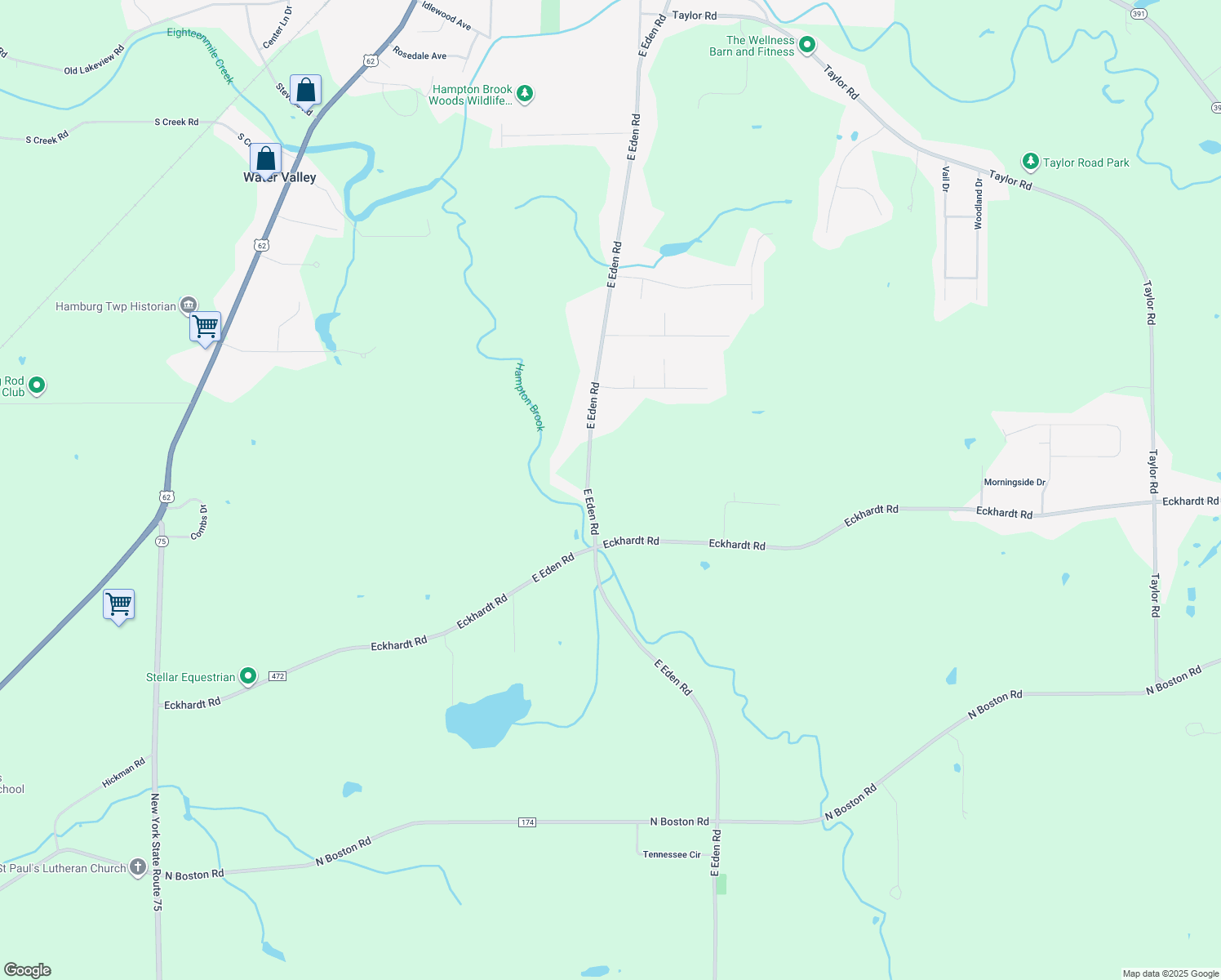 map of restaurants, bars, coffee shops, grocery stores, and more near 7125 East Eden Road in Hamburg