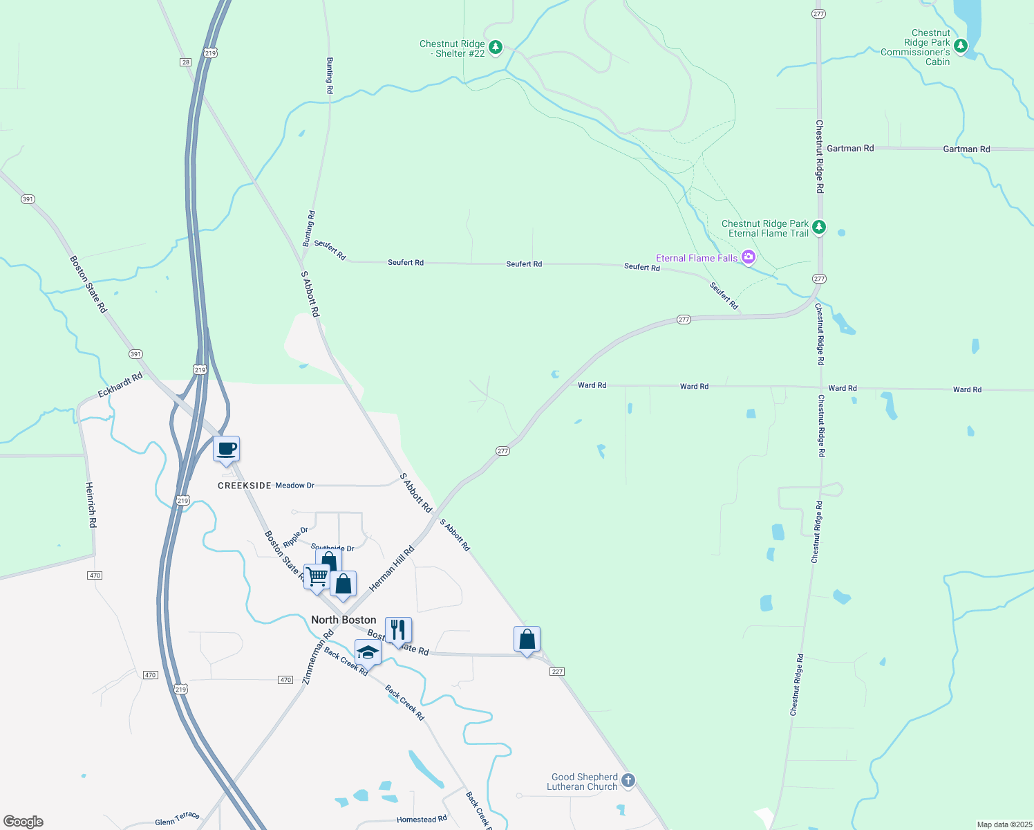 map of restaurants, bars, coffee shops, grocery stores, and more near 5925 Woodlee Ct in Orchard Park