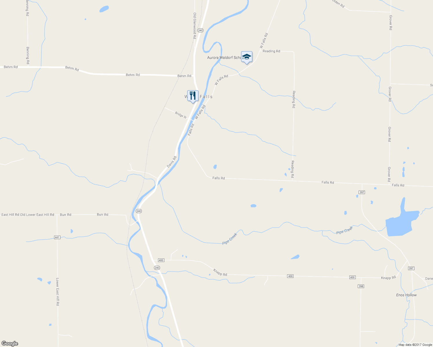 map of restaurants, bars, coffee shops, grocery stores, and more near 346 Falls Road in West Falls