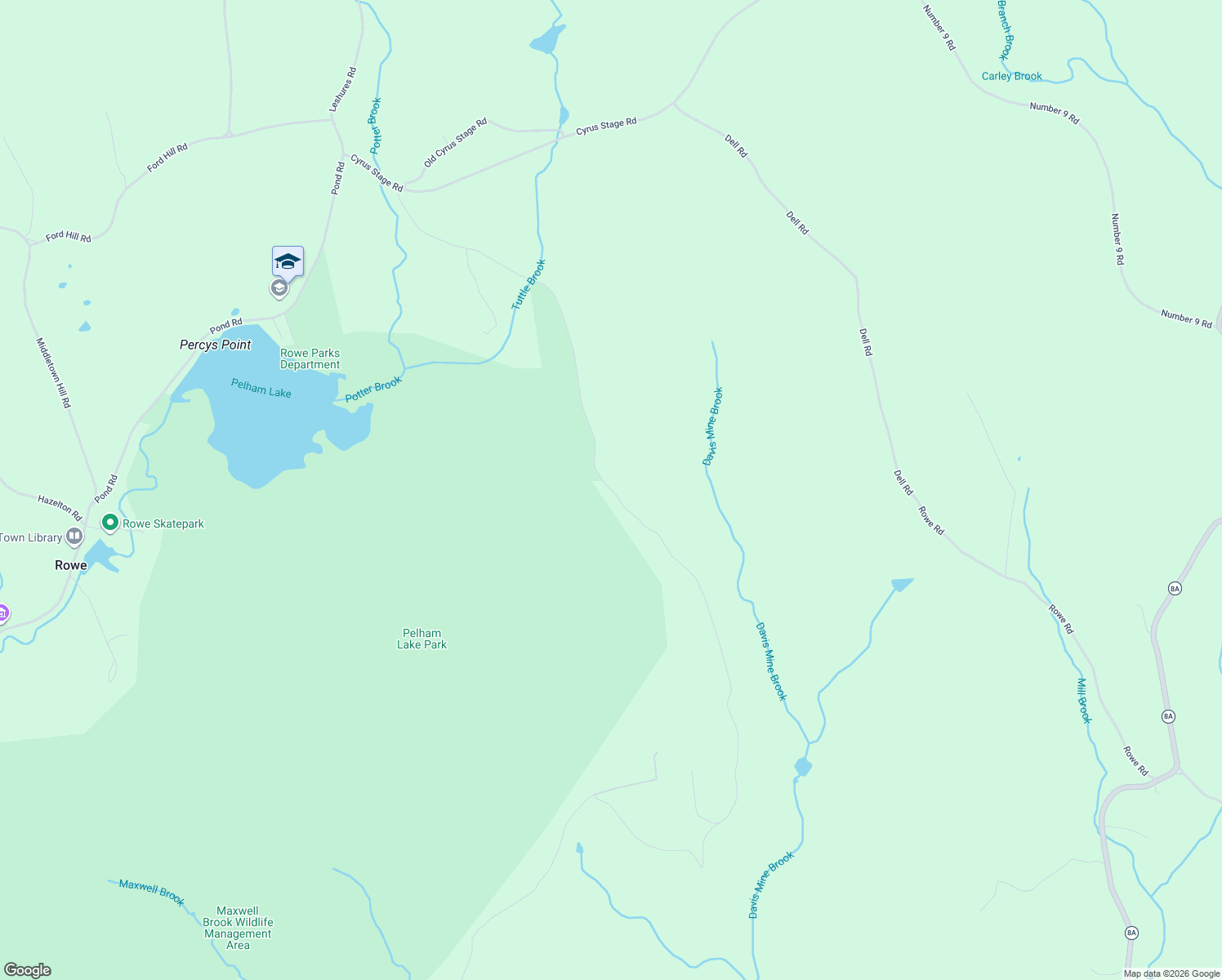 map of restaurants, bars, coffee shops, grocery stores, and more near Davis Mine Rd in Rowe