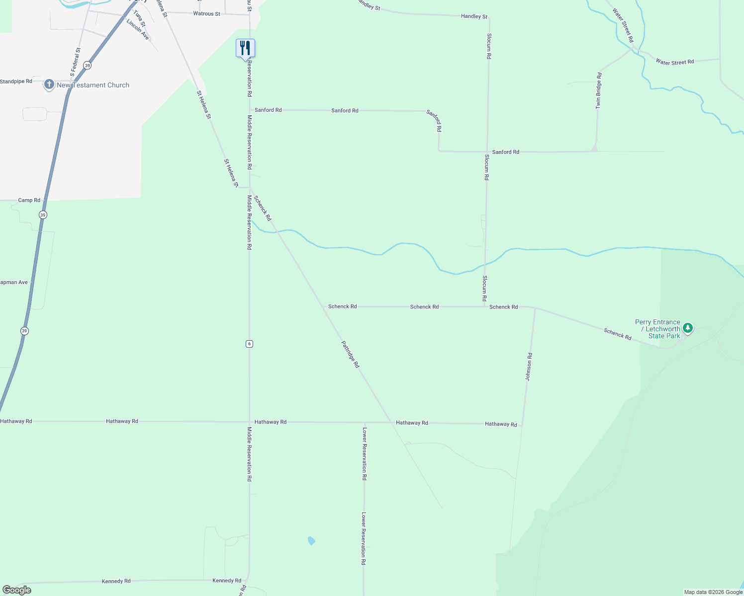 map of restaurants, bars, coffee shops, grocery stores, and more near 7565 Schenck Road in Perry