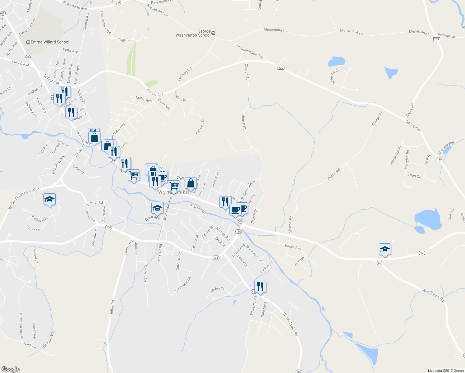 map of restaurants, bars, coffee shops, grocery stores, and more near 34 Dodge Street in Wynantskill
