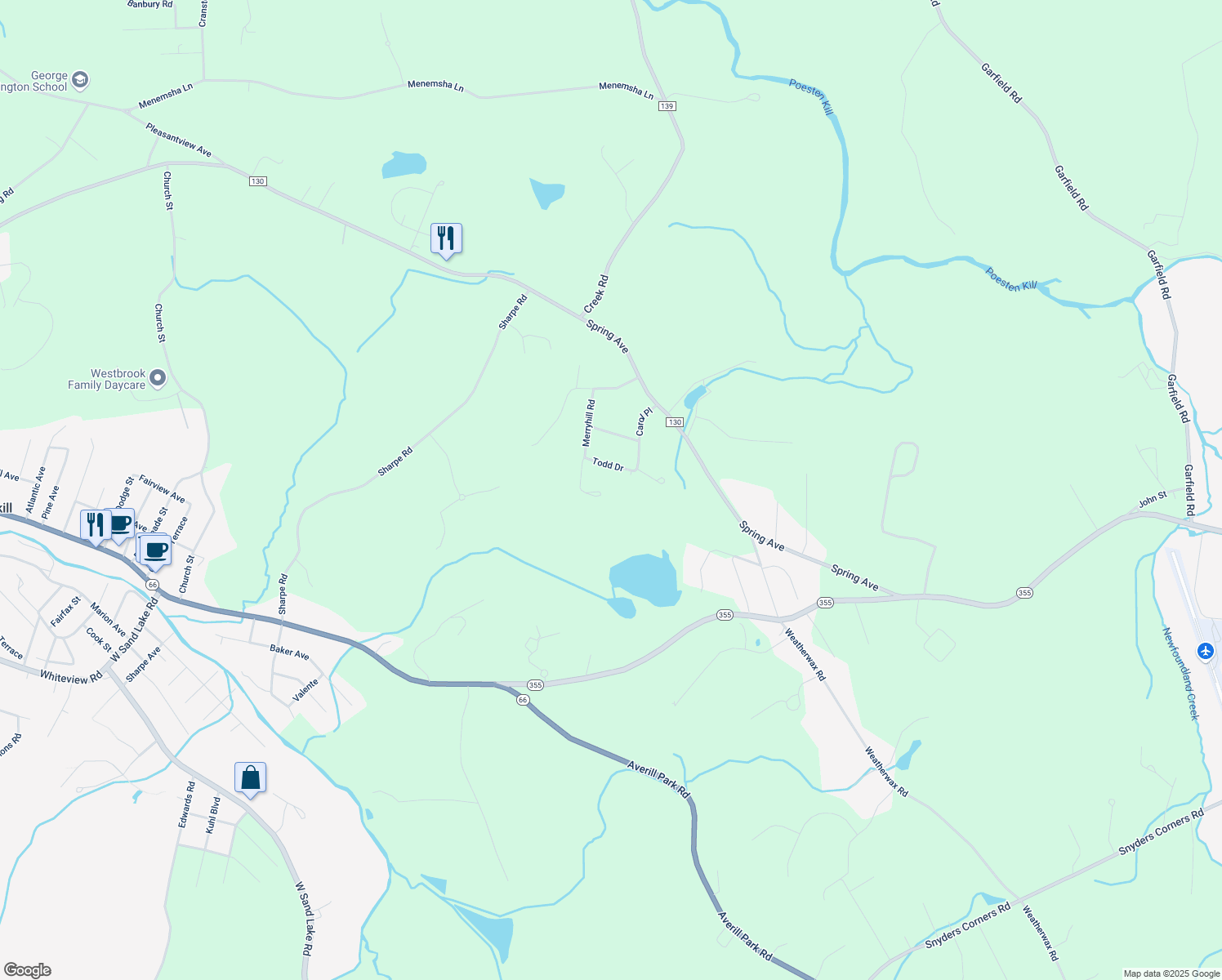 map of restaurants, bars, coffee shops, grocery stores, and more near 5 Ellen Lane in Wynantskill