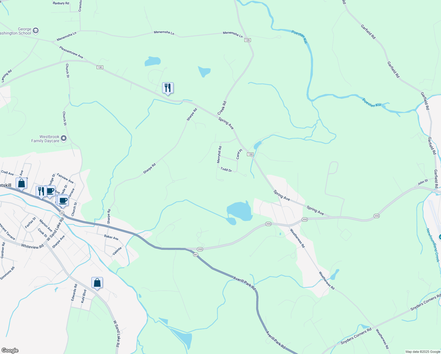 map of restaurants, bars, coffee shops, grocery stores, and more near 1 Ellen Lane in Wynantskill