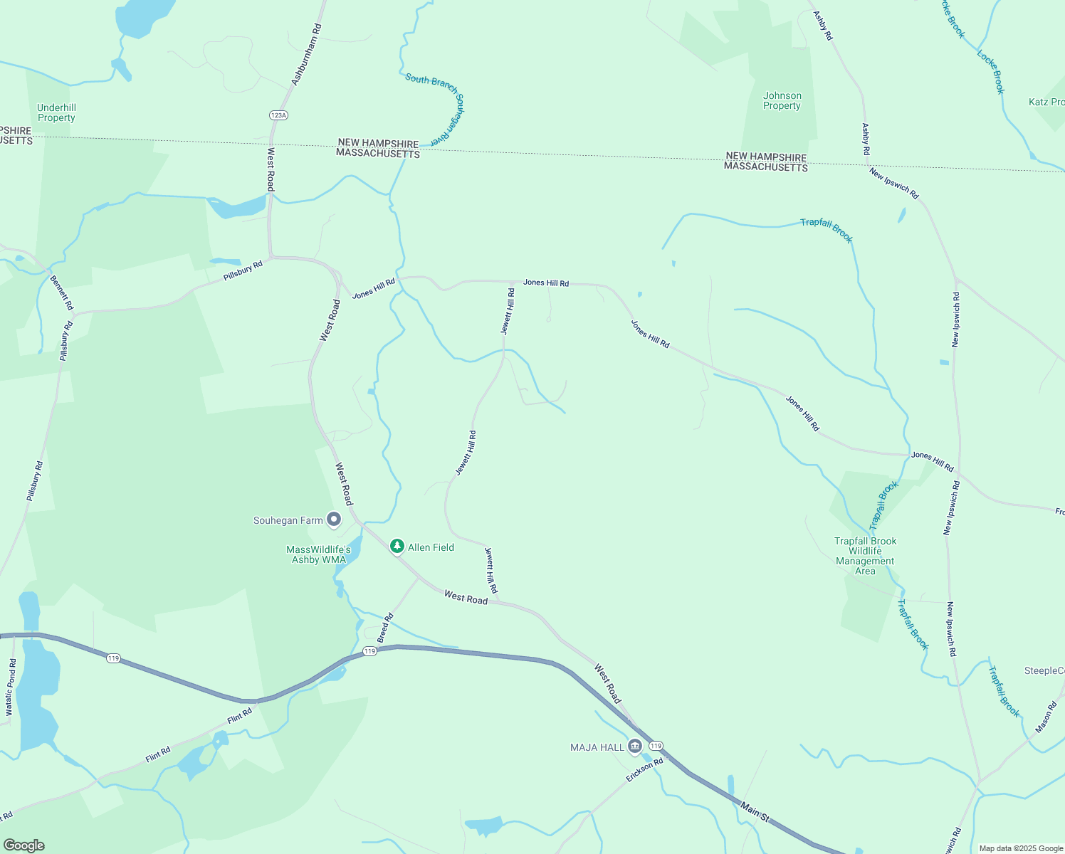 map of restaurants, bars, coffee shops, grocery stores, and more near 423 Jewett Hill Road in Ashby