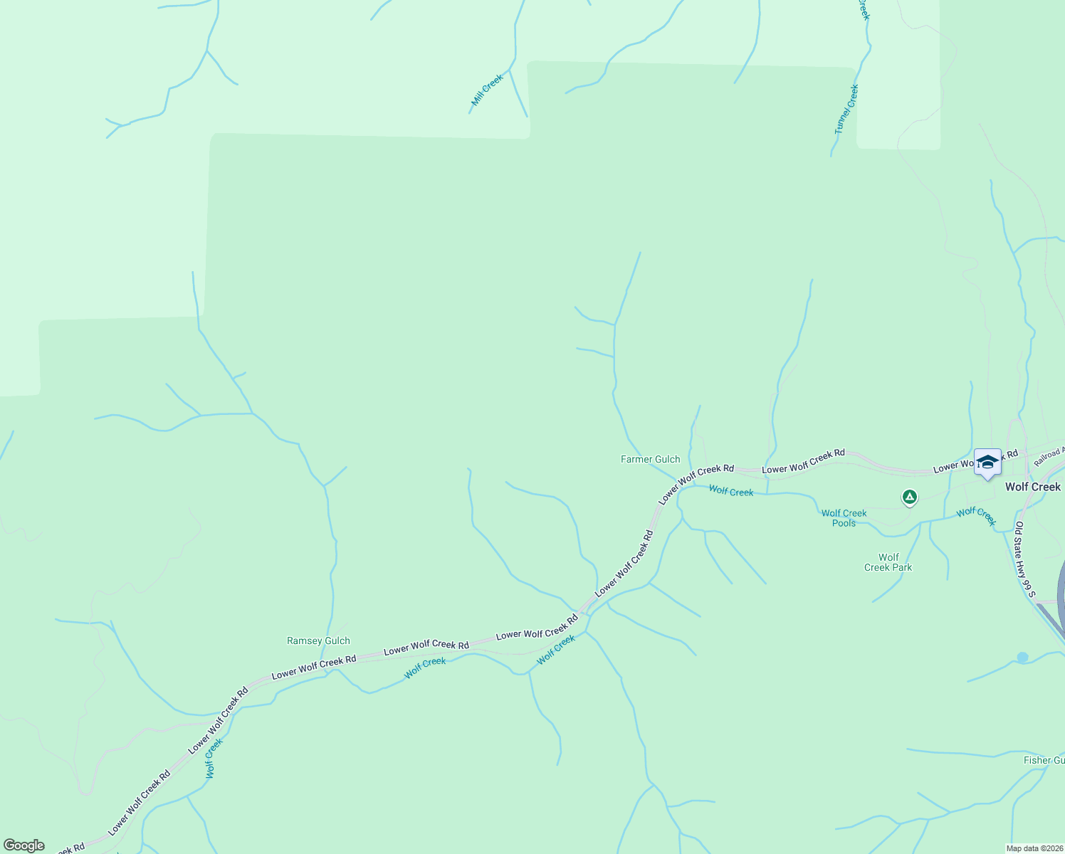 map of restaurants, bars, coffee shops, grocery stores, and more near 1502 Lower Wolf Creek Road in Wolf Creek