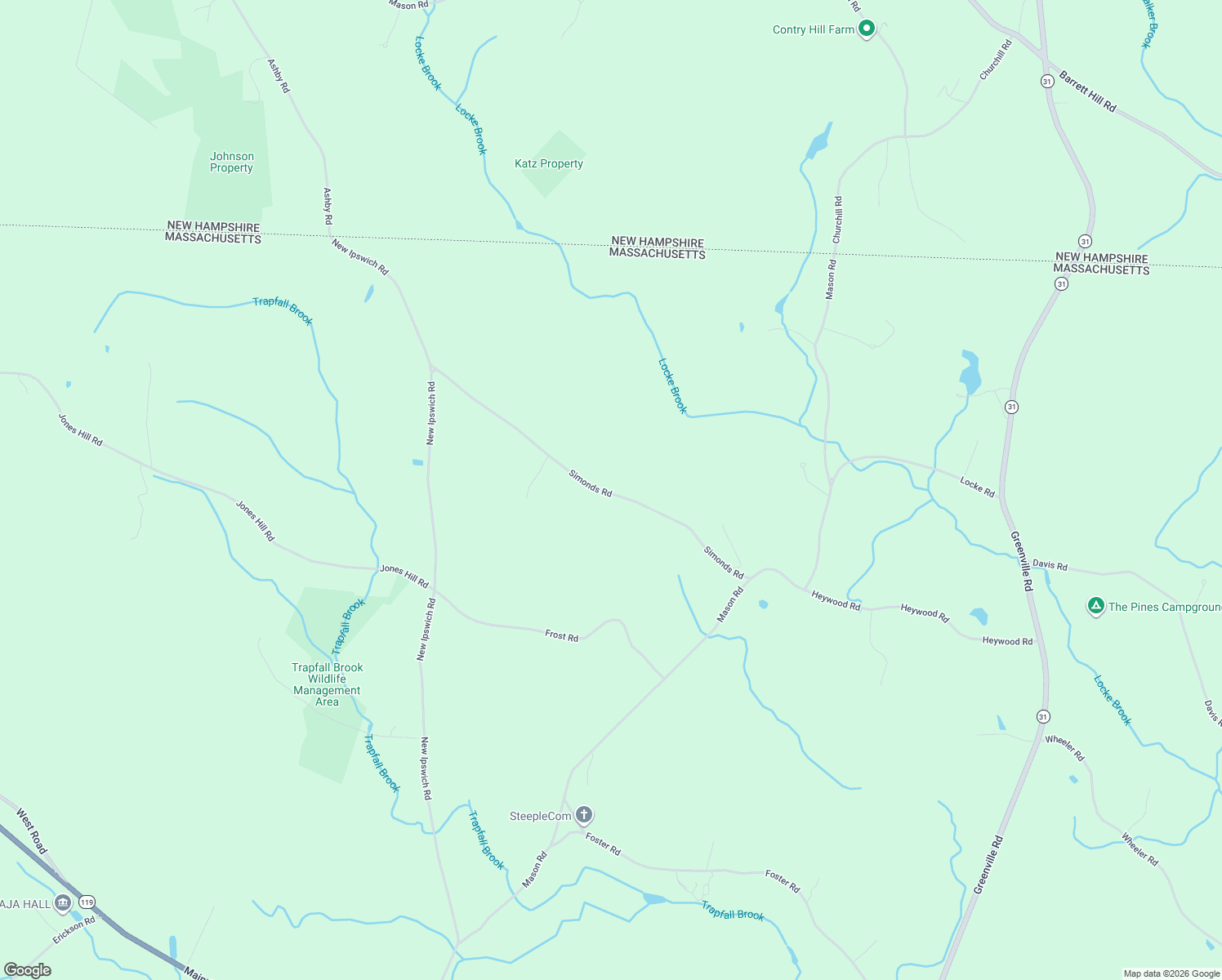 map of restaurants, bars, coffee shops, grocery stores, and more near 260 Simonds Road in Ashby