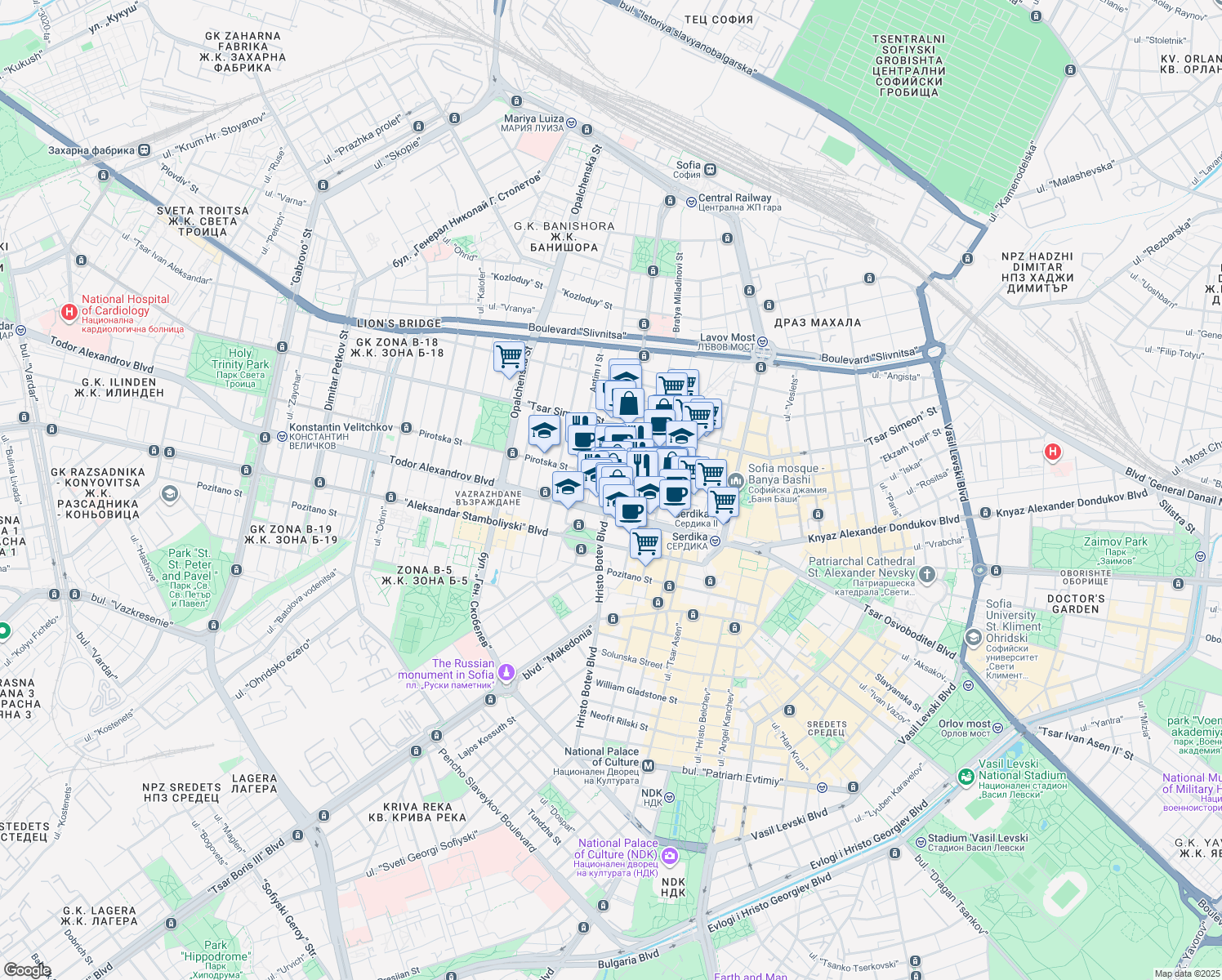 map of restaurants, bars, coffee shops, grocery stores, and more near 9 ulitsa "Stara Planina" in Chepintsi
