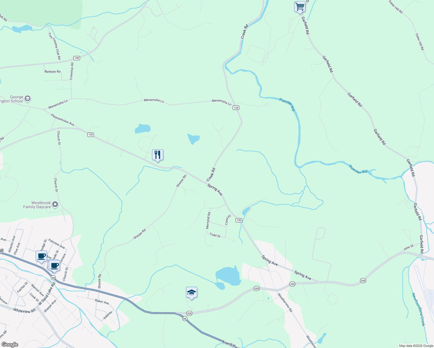 map of restaurants, bars, coffee shops, grocery stores, and more near 8-342 Creek Road in Wynantskill