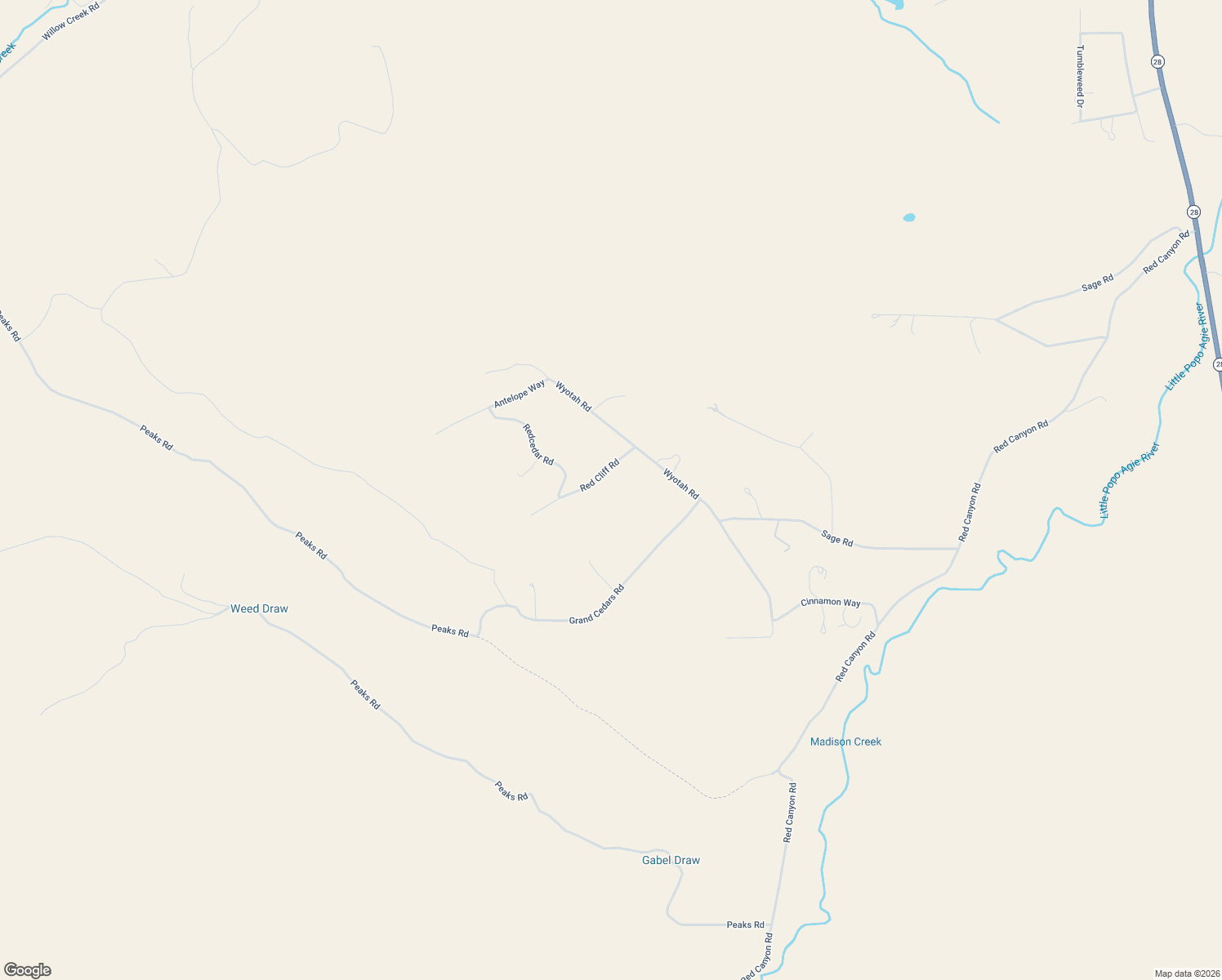 map of restaurants, bars, coffee shops, grocery stores, and more near 21 Red Cliff Road in Lander