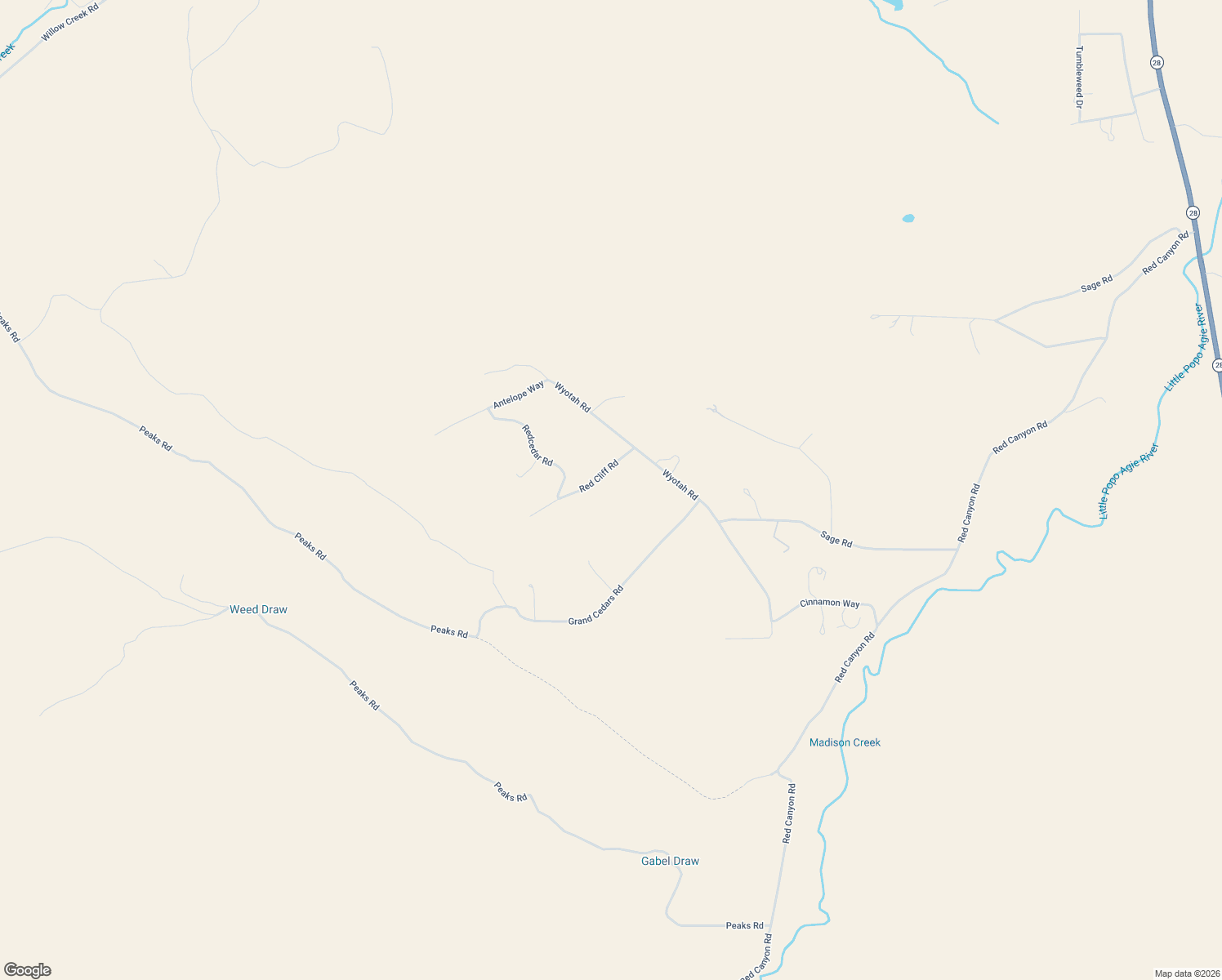 map of restaurants, bars, coffee shops, grocery stores, and more near 21 Red Cliff Road in Lander