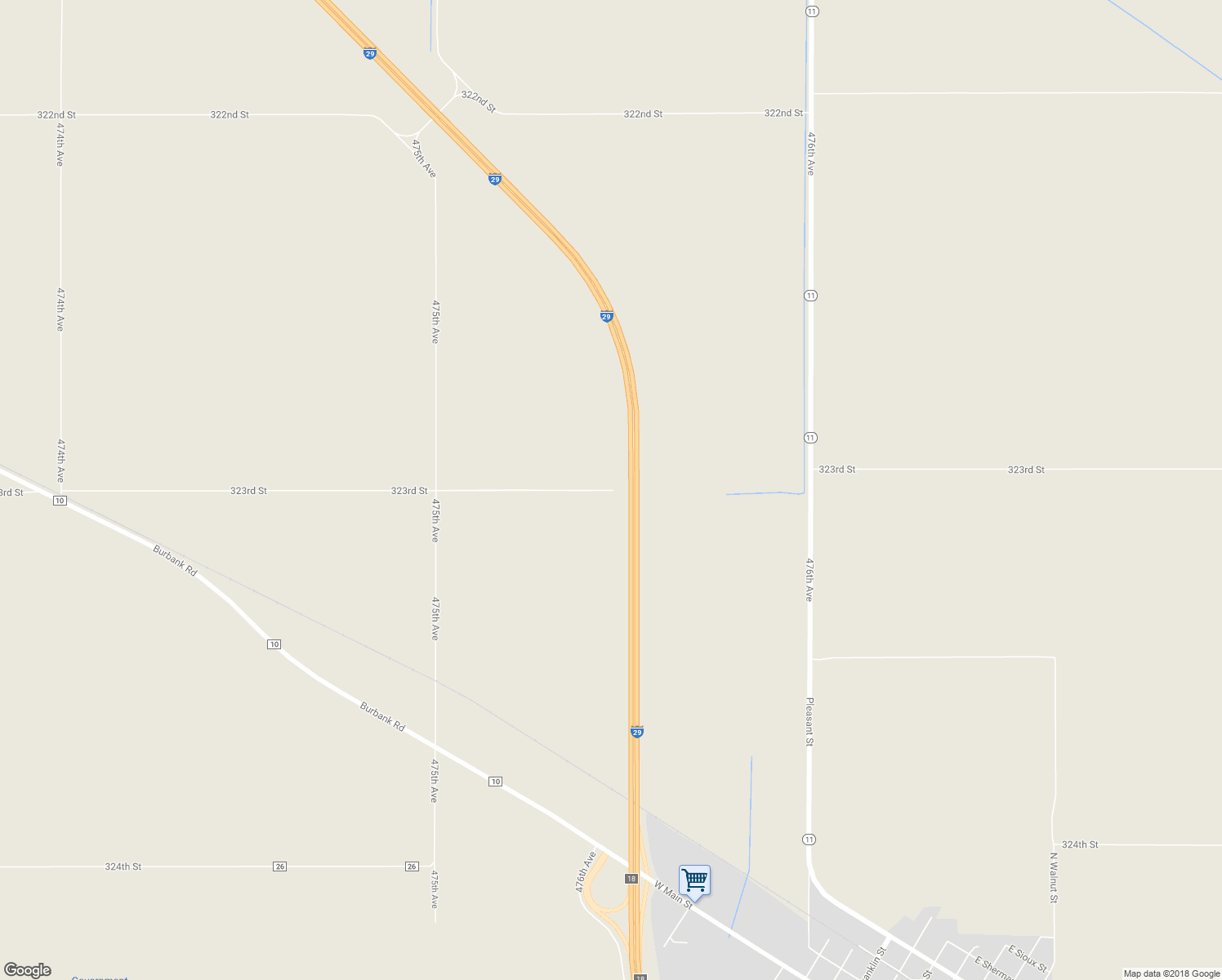 map of restaurants, bars, coffee shops, grocery stores, and more near 47428 323rd Street in Elk Point