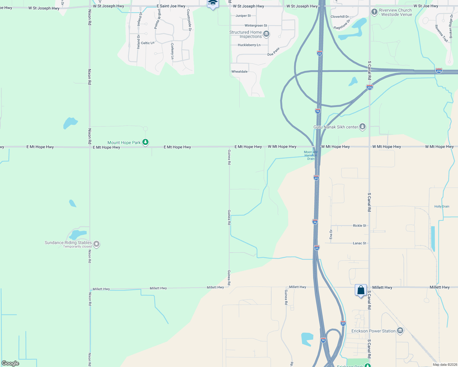 map of restaurants, bars, coffee shops, grocery stores, and more near 9285 Guinea Road in Grand Ledge