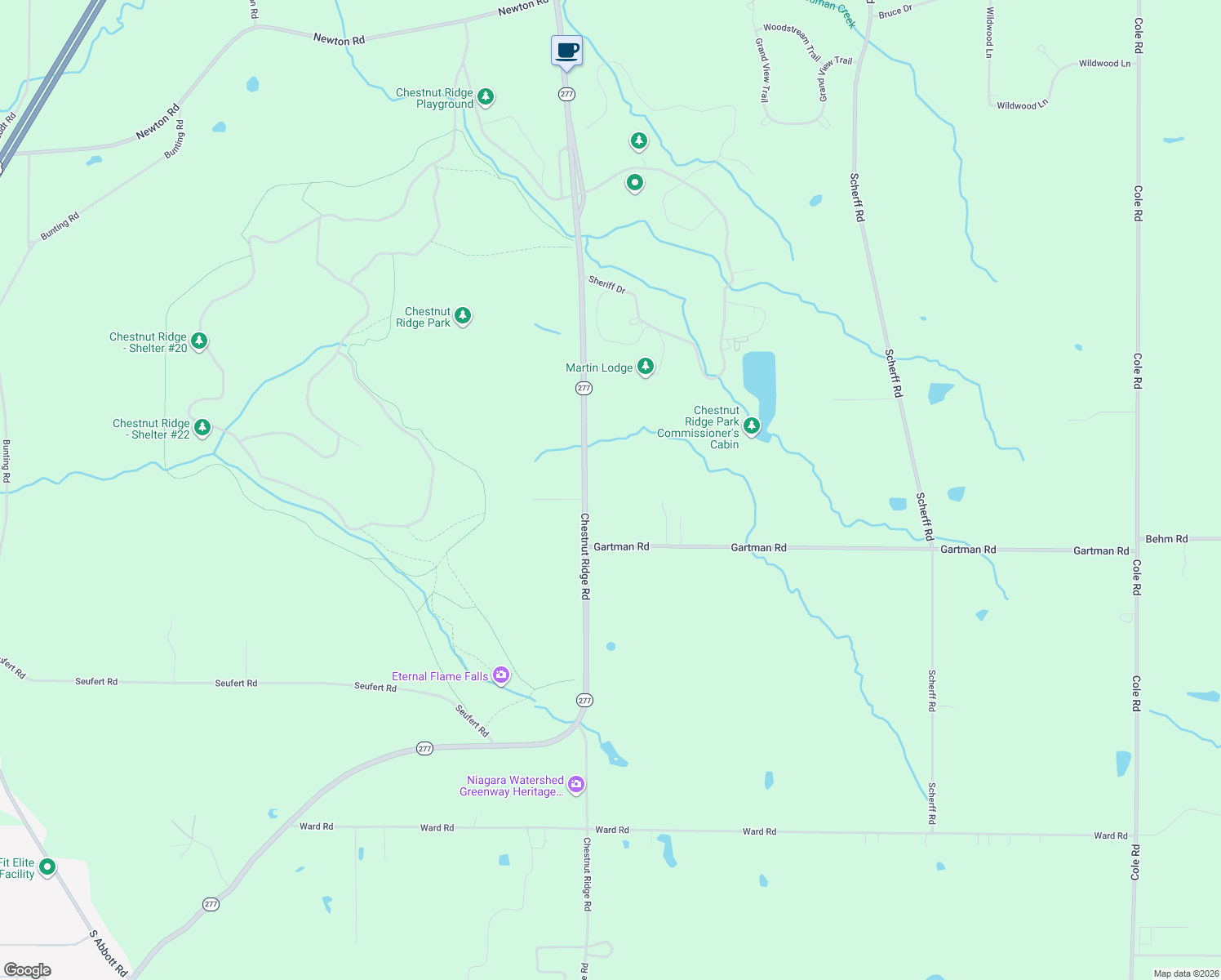 map of restaurants, bars, coffee shops, grocery stores, and more near 6485 Chestnut Ridge Rd in Orchard Park