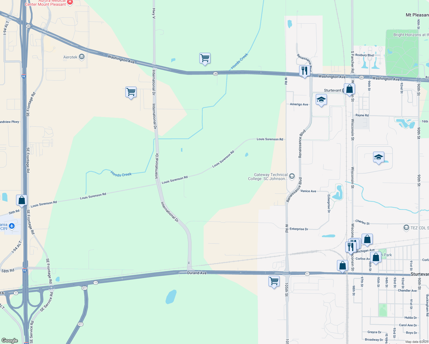 map of restaurants, bars, coffee shops, grocery stores, and more near 11219 Louis Sorenson Rd in Sturtevant