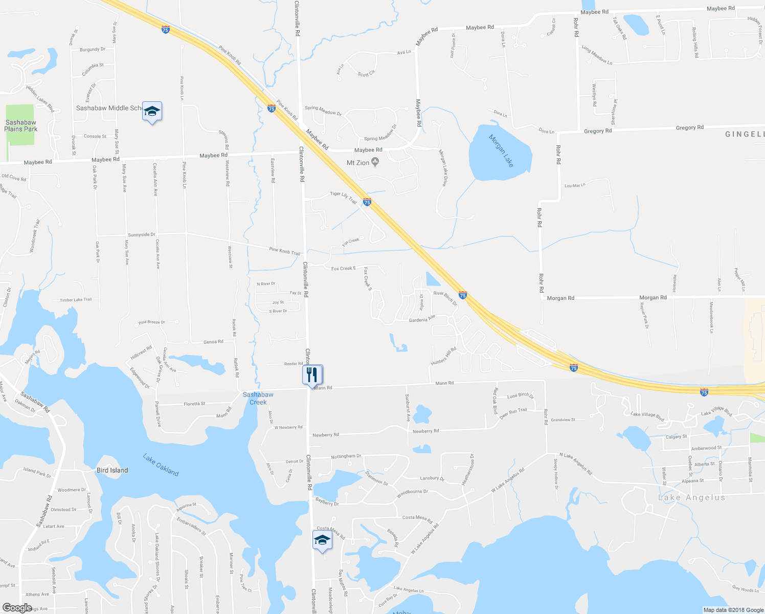 map of restaurants, bars, coffee shops, grocery stores, and more near Crimson King Circle in Independence Township