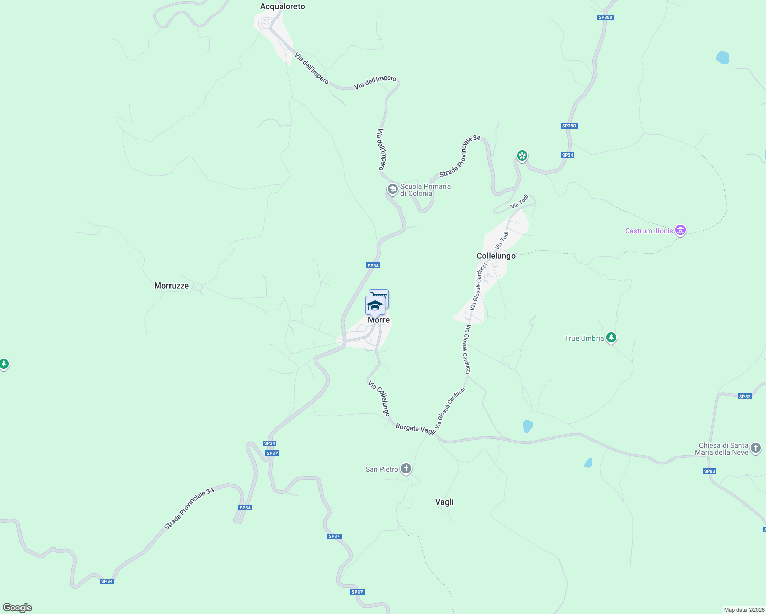 map of restaurants, bars, coffee shops, grocery stores, and more near 30 Via delle Mura in Morre