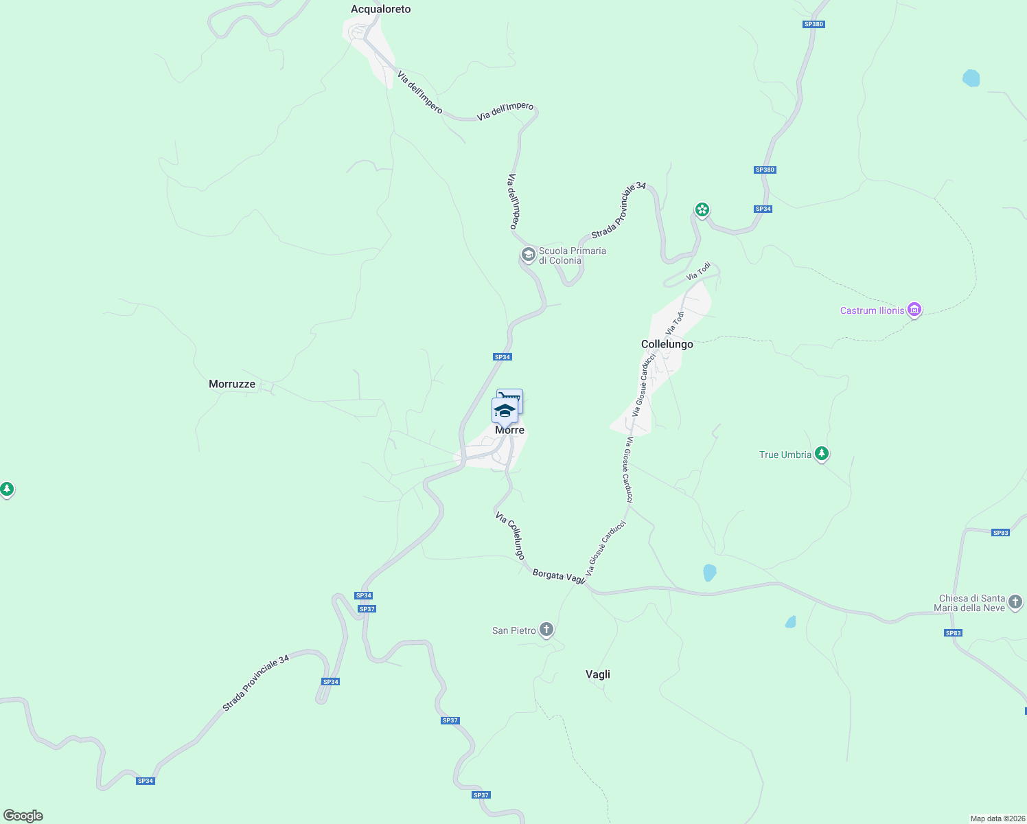 map of restaurants, bars, coffee shops, grocery stores, and more near 30 Via delle Mura in Morre