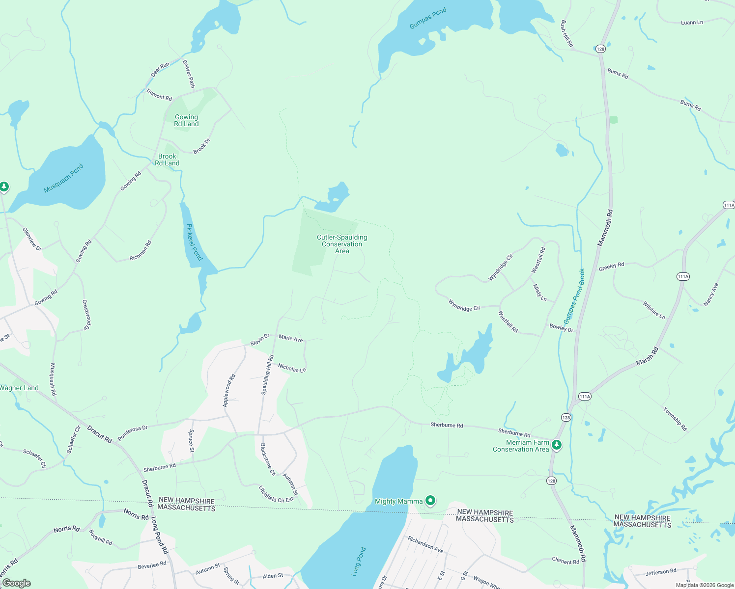 map of restaurants, bars, coffee shops, grocery stores, and more near Seavey Hill Trail in Pelham