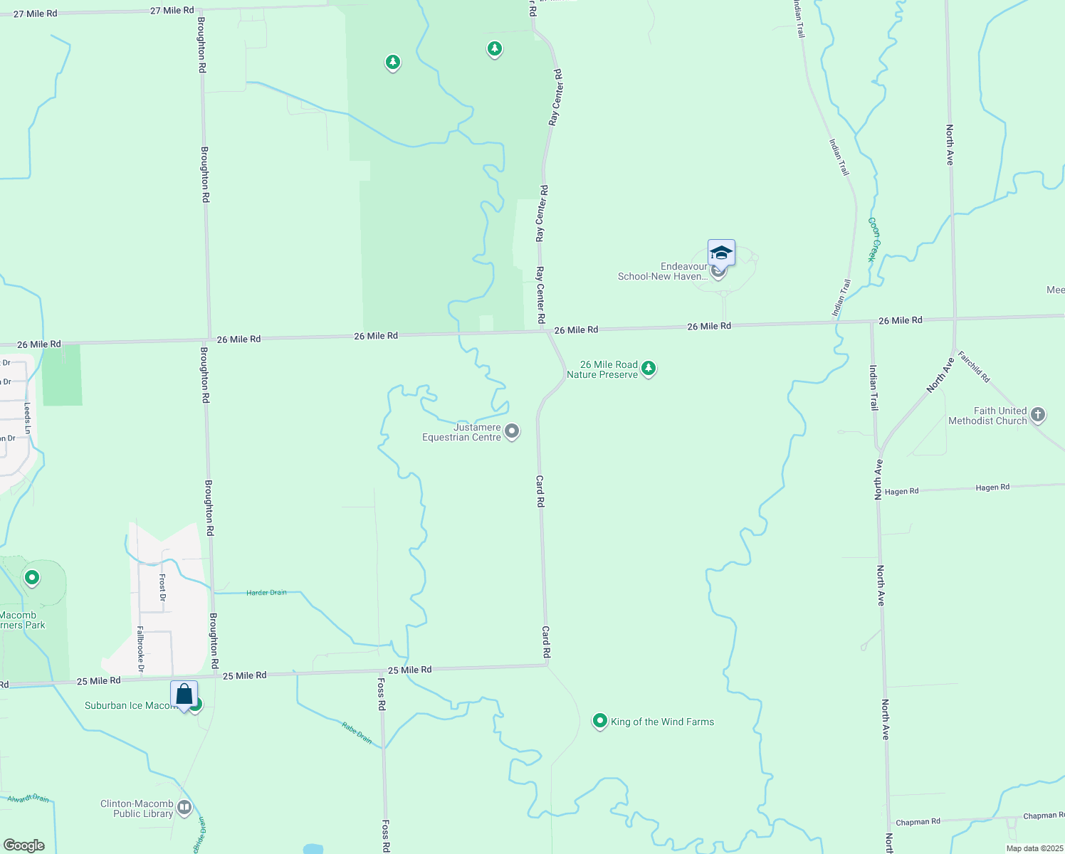 map of restaurants, bars, coffee shops, grocery stores, and more near 56425 Card Rd in Macomb