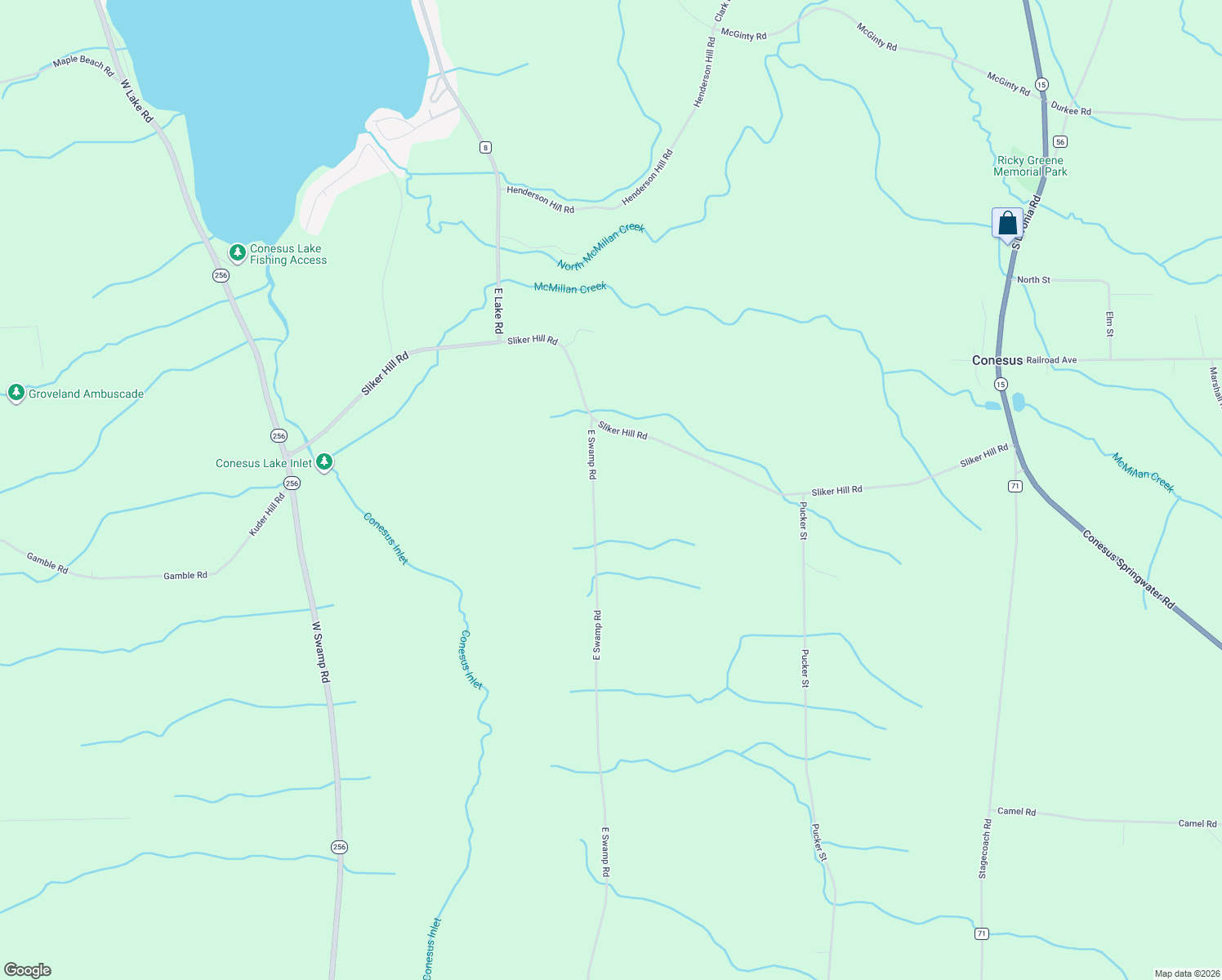 map of restaurants, bars, coffee shops, grocery stores, and more near 6365 E Swamp Rd in Conesus