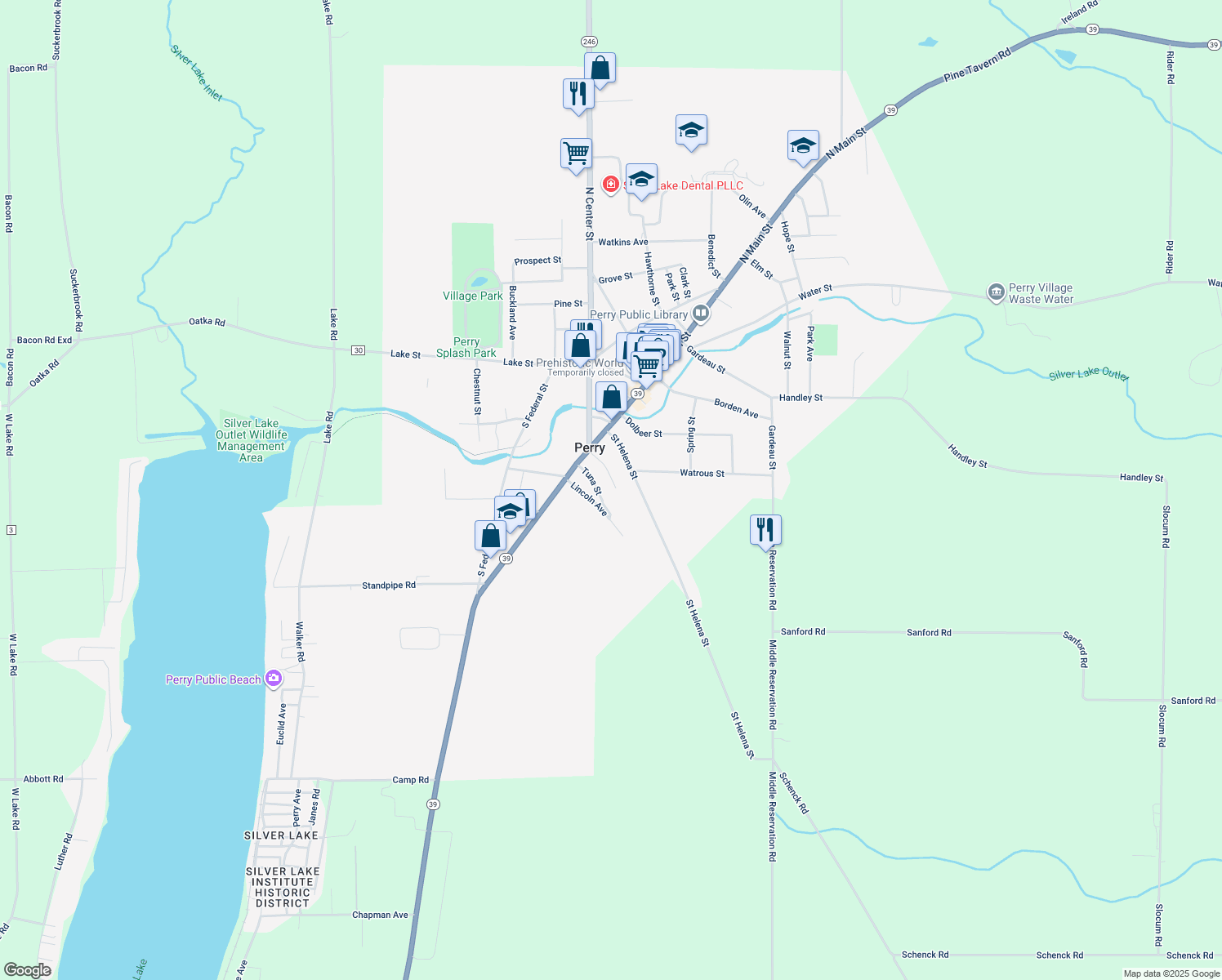 map of restaurants, bars, coffee shops, grocery stores, and more near 26 Bradford St in Perry