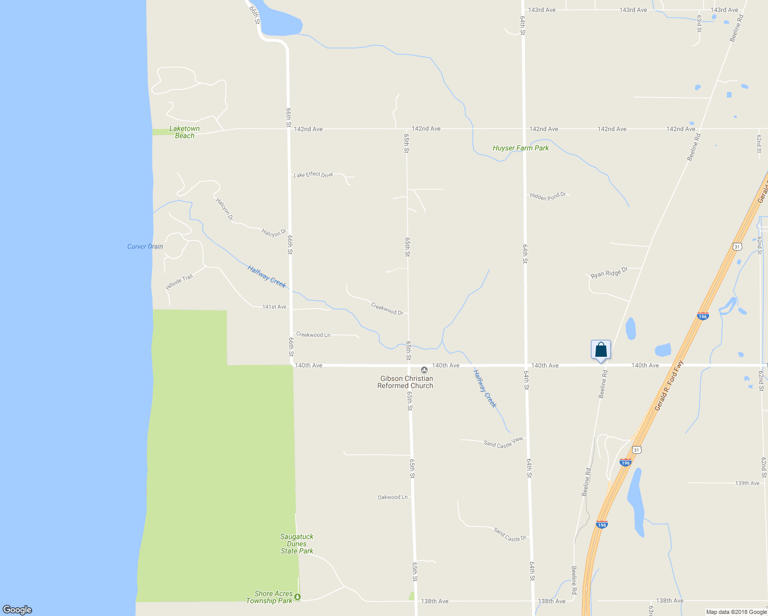 map of restaurants, bars, coffee shops, grocery stores, and more near 6550 Creekwood Drive in Holland
