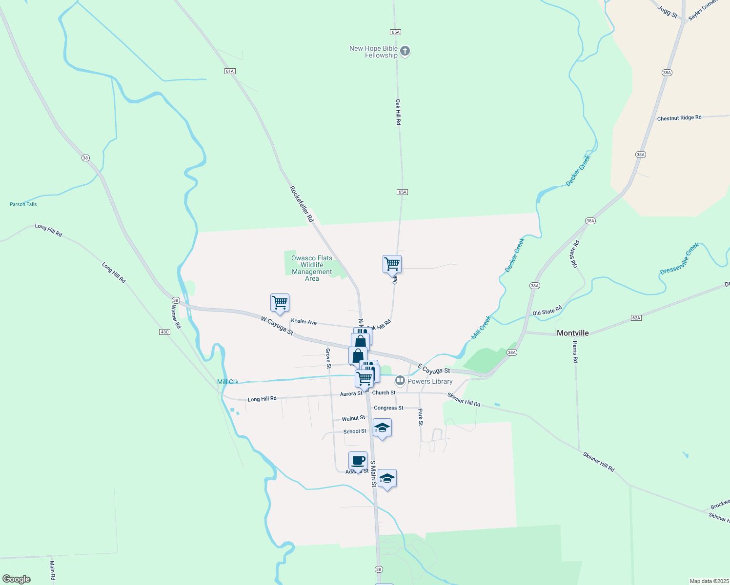 map of restaurants, bars, coffee shops, grocery stores, and more near 202 N Main St in Moravia