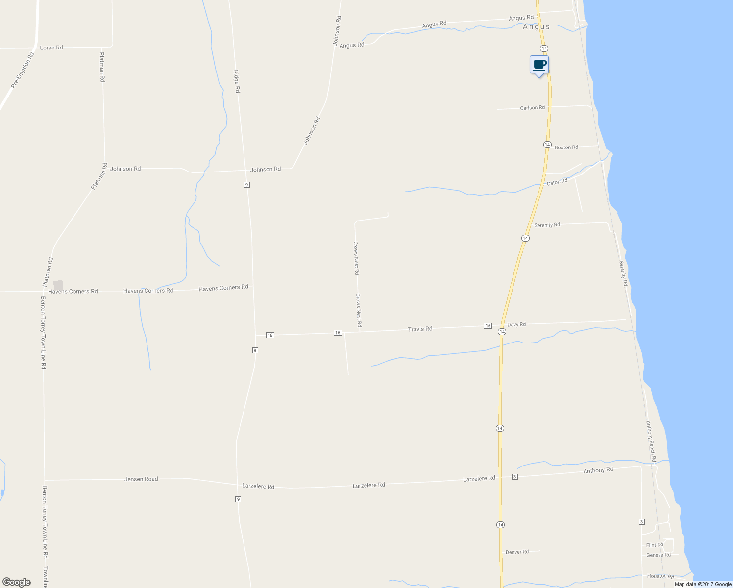 map of restaurants, bars, coffee shops, grocery stores, and more near 985 Crows Nest Rd in Penn Yan