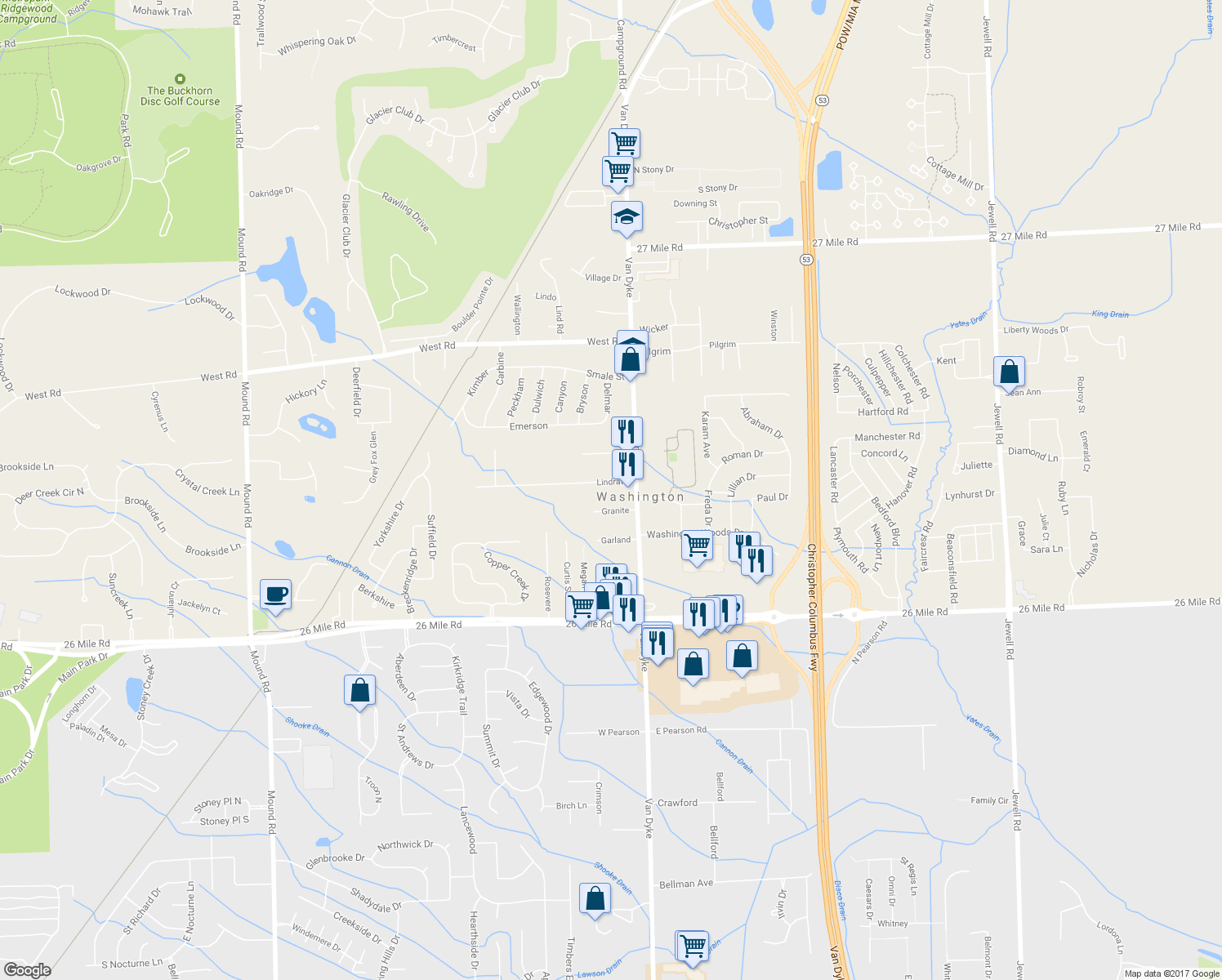 map of restaurants, bars, coffee shops, grocery stores, and more near 7706 Lindrath in Washington