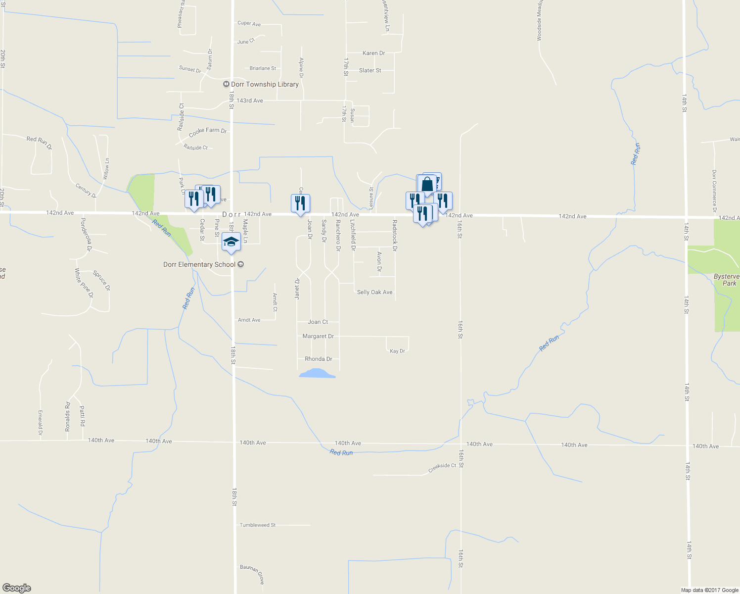 map of restaurants, bars, coffee shops, grocery stores, and more near 1680 Selly Oak Avenue in Dorr