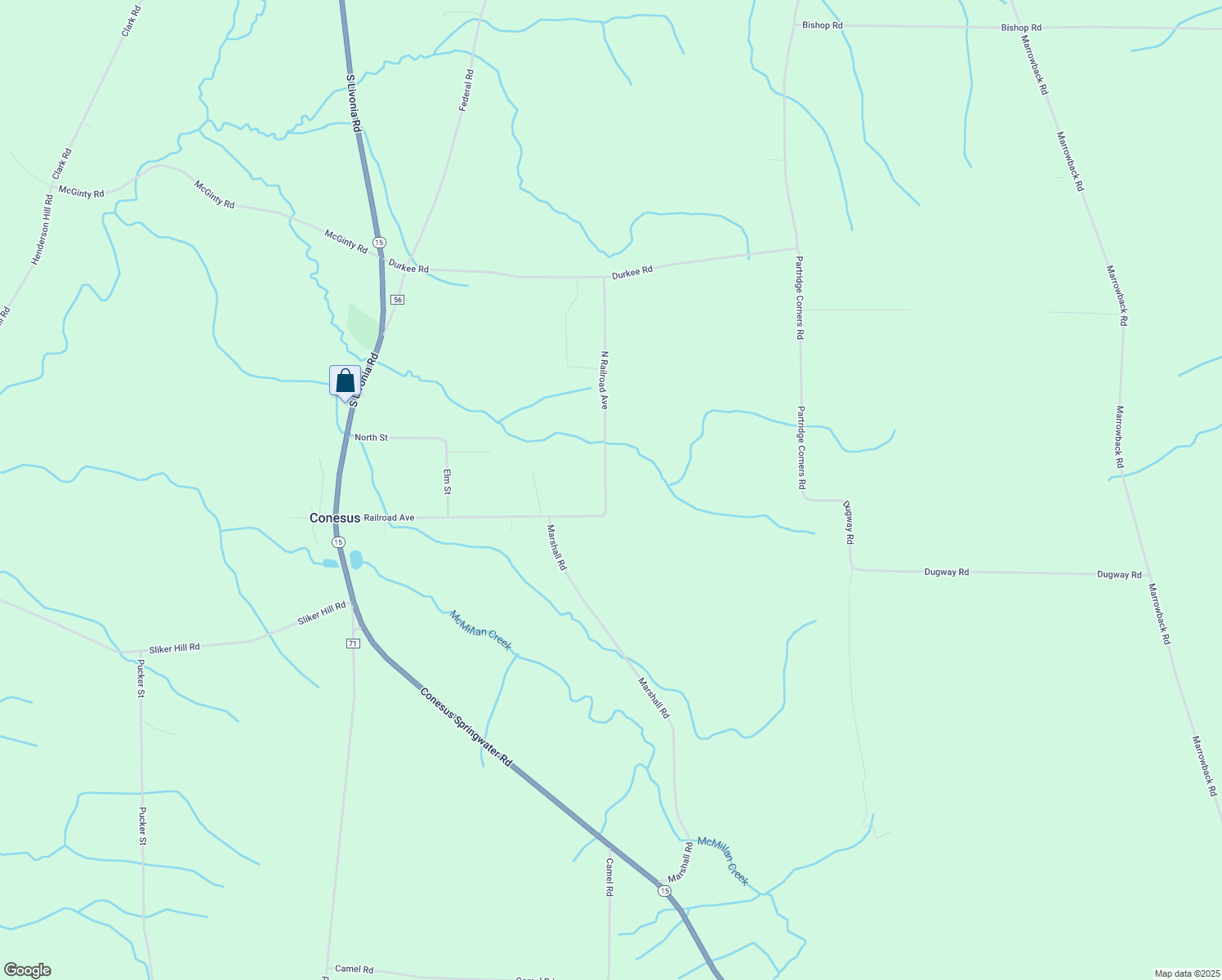 map of restaurants, bars, coffee shops, grocery stores, and more near 6193 North Railroad Avenue in Conesus
