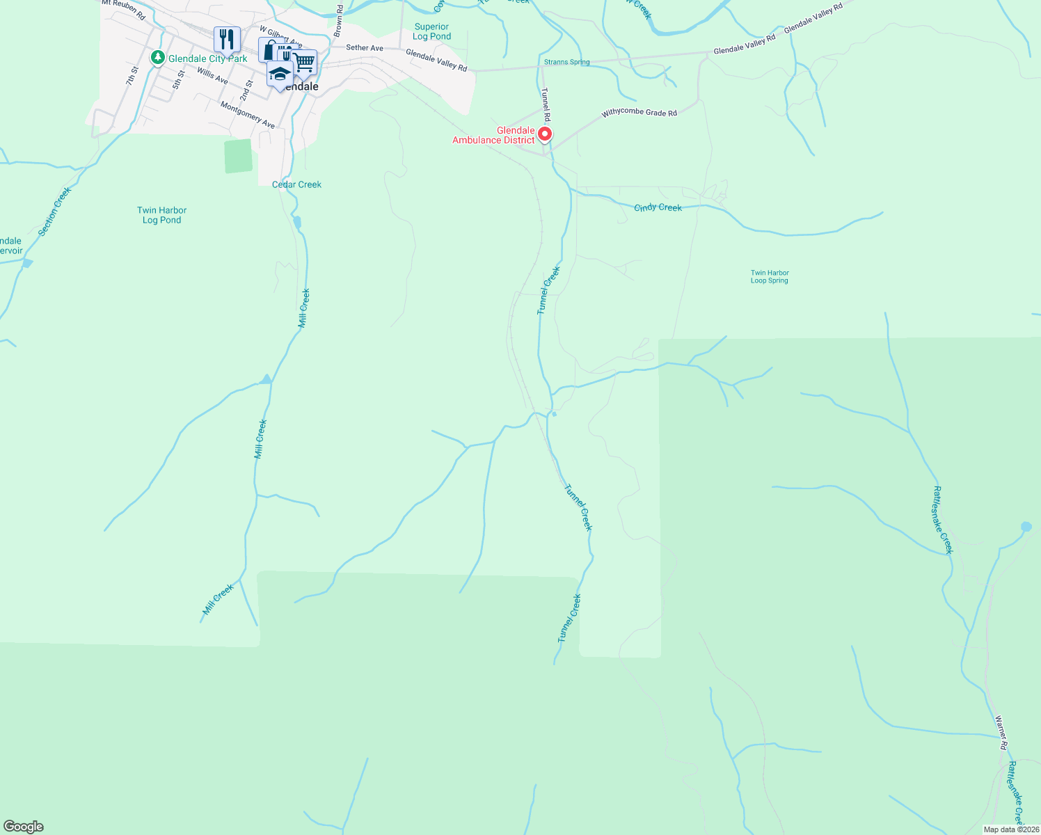 map of restaurants, bars, coffee shops, grocery stores, and more near 911 Tunnel Road in Glendale