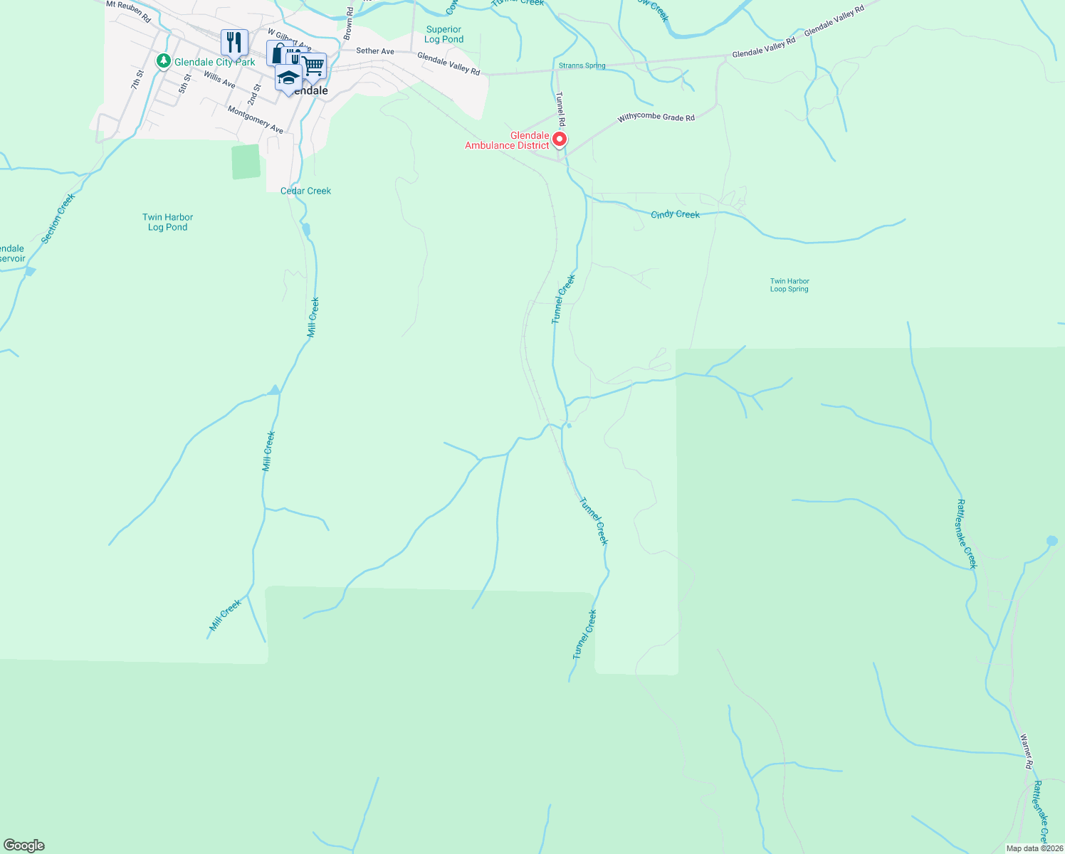 map of restaurants, bars, coffee shops, grocery stores, and more near 911 Tunnel Road in Glendale