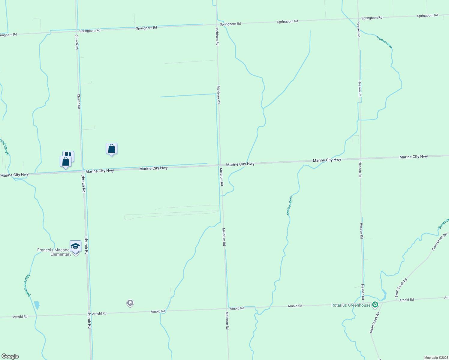 map of restaurants, bars, coffee shops, grocery stores, and more near 6053 Meldrum Road in St. Clair County
