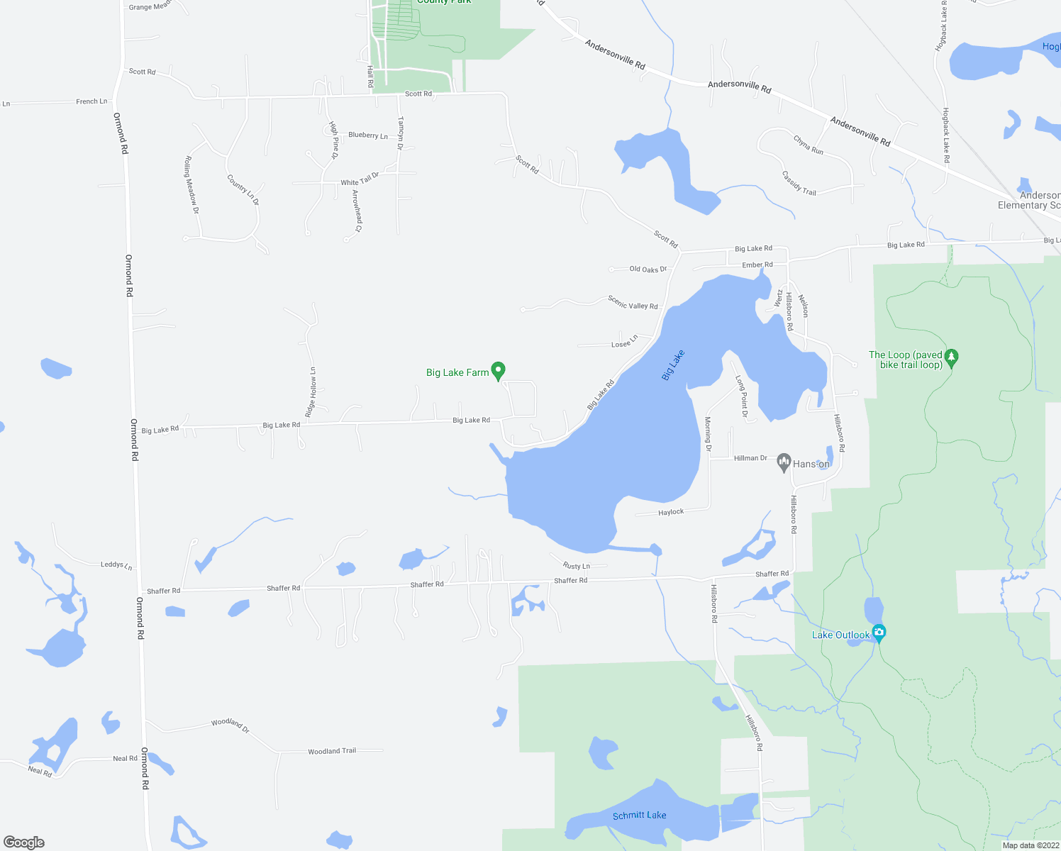 map of restaurants, bars, coffee shops, grocery stores, and more near 12050 Big Lake Road in Oakland County