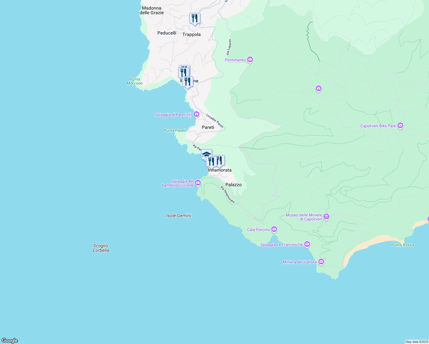map of restaurants, bars, coffee shops, grocery stores, and more near 25 Via Innamorata in Innamorata