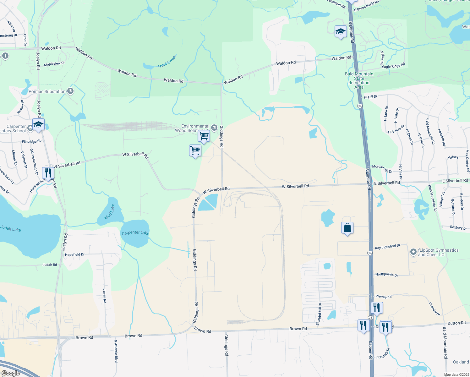 map of restaurants, bars, coffee shops, grocery stores, and more near 836 West Silverbell Road in Orion charter Township