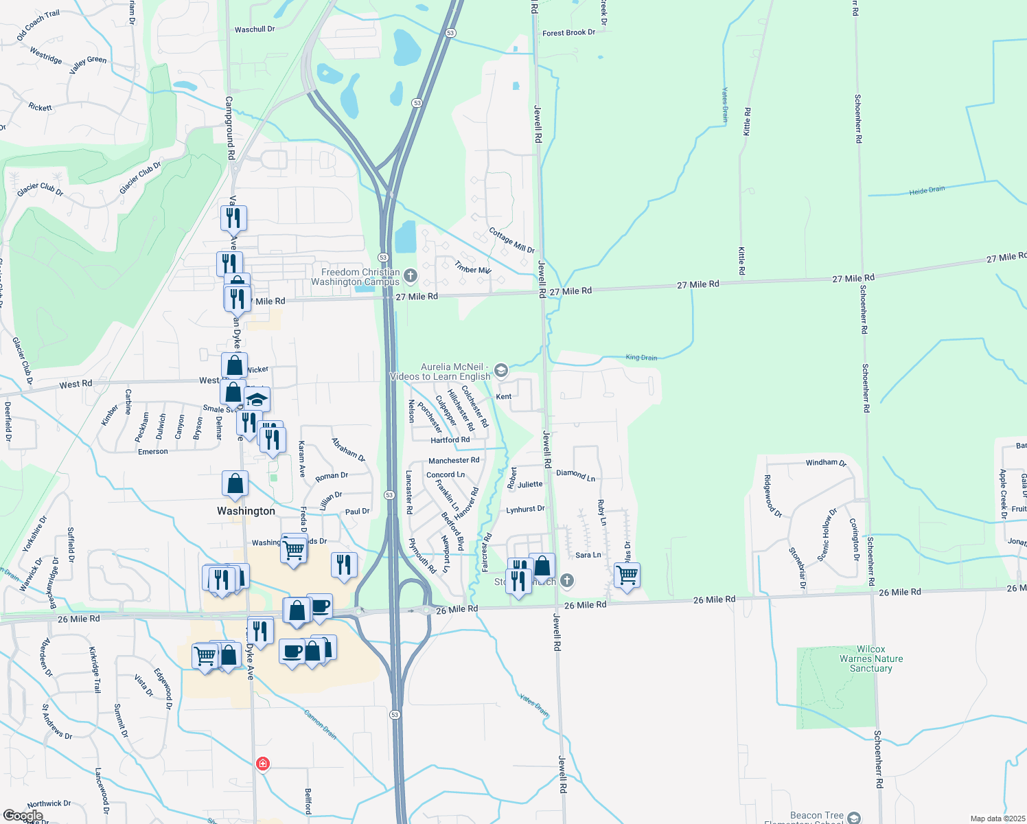 map of restaurants, bars, coffee shops, grocery stores, and more near 11469 Richmond in Washington
