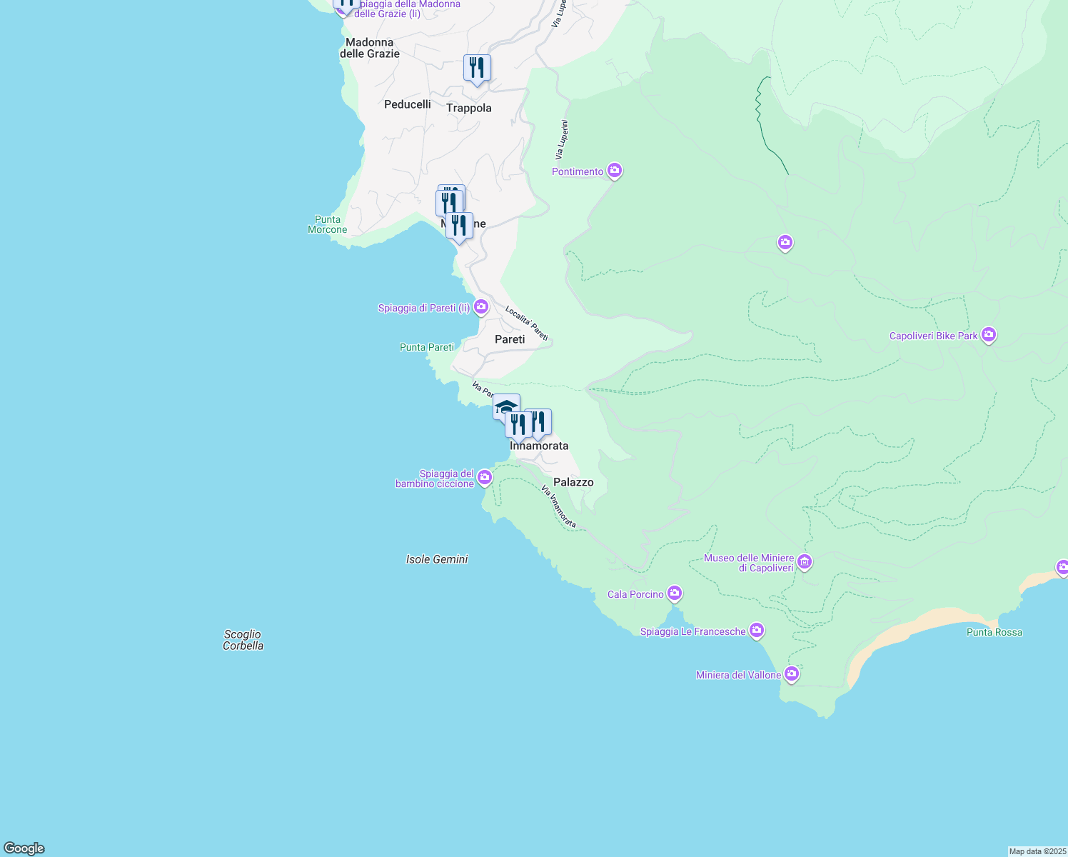 map of restaurants, bars, coffee shops, grocery stores, and more near 25 Via Innamorata in Innamorata