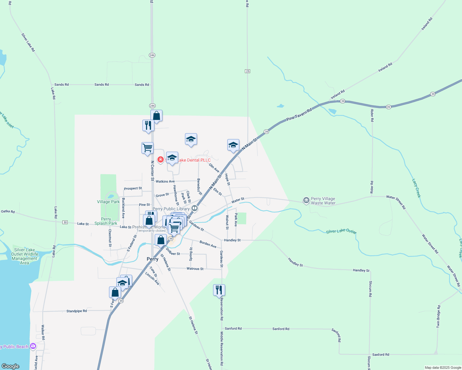 map of restaurants, bars, coffee shops, grocery stores, and more near 39 Hope Street in Perry