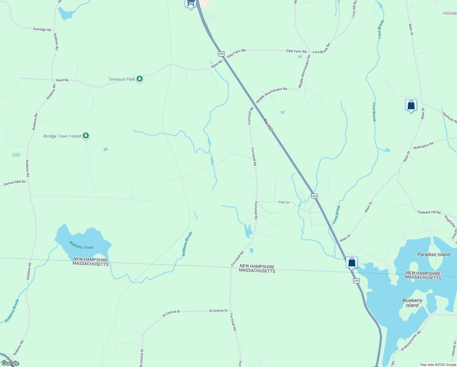 map of restaurants, bars, coffee shops, grocery stores, and more near 33 Woods Crossing Road in Rindge