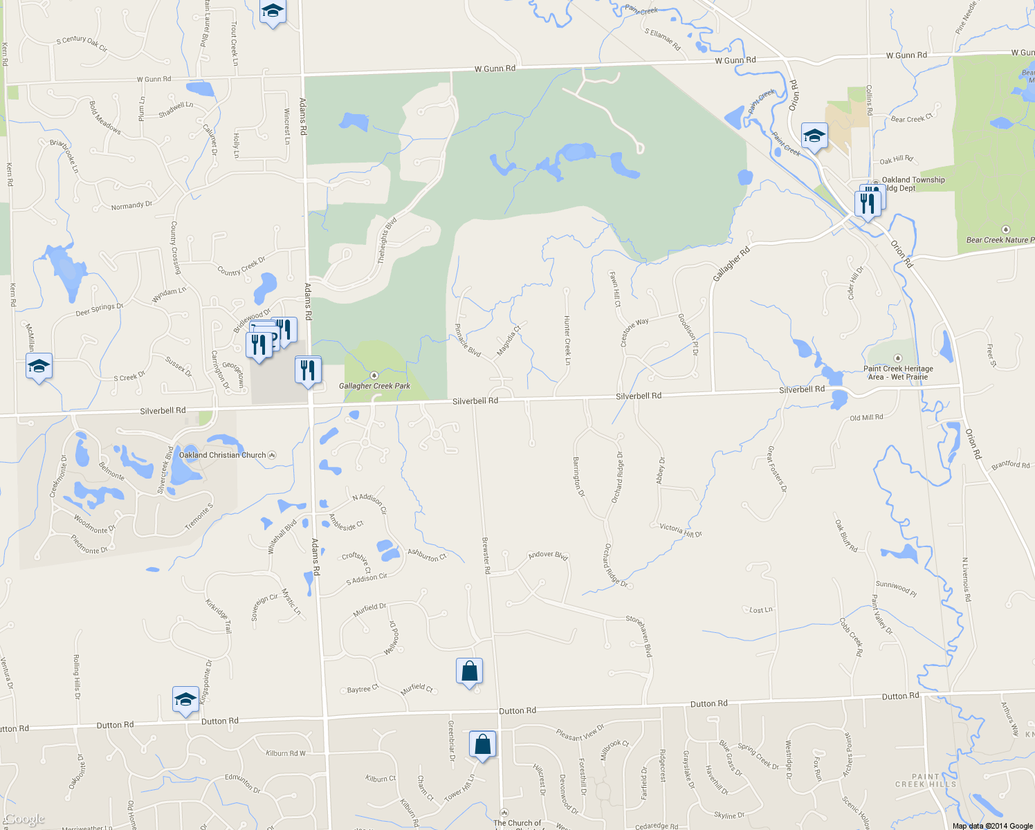 map of restaurants, bars, coffee shops, grocery stores, and more near 5050 Coventry Lane in Rochester