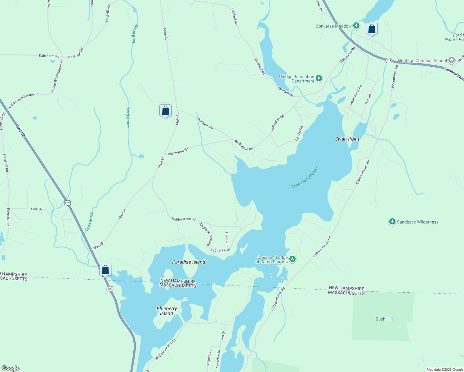 map of restaurants, bars, coffee shops, grocery stores, and more near 74 Colburn Lane in Rindge
