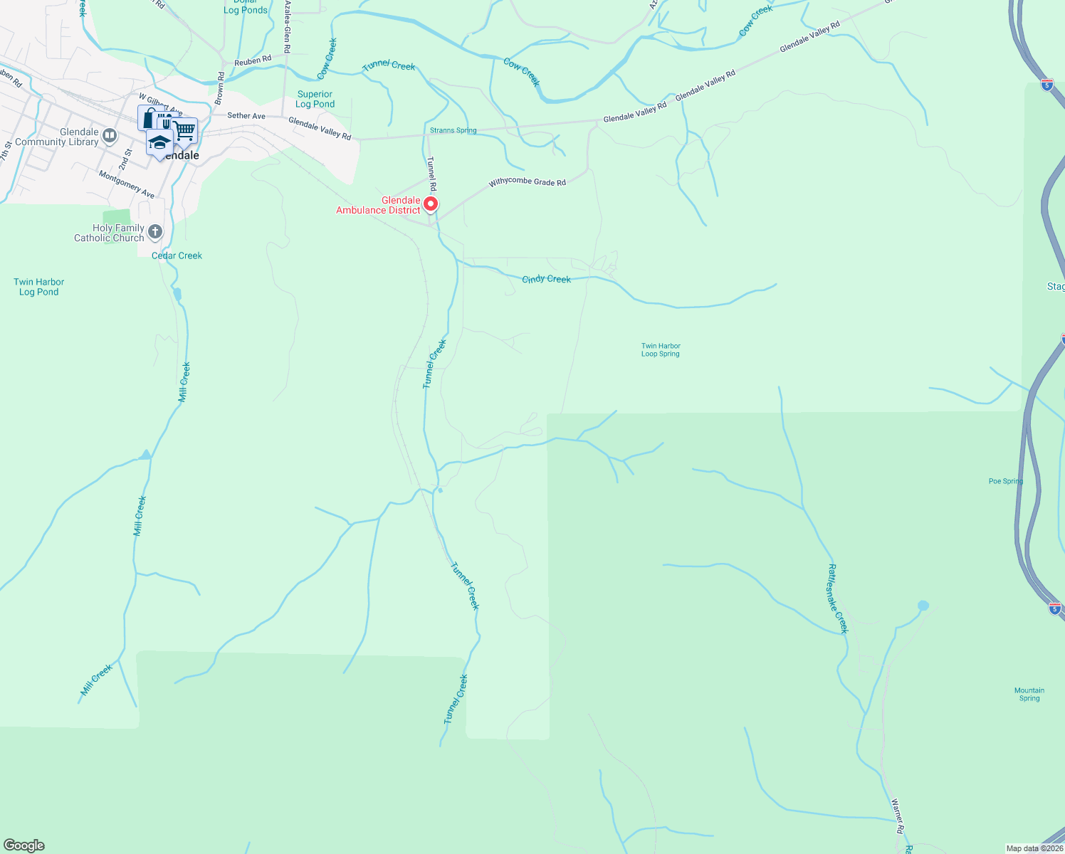 map of restaurants, bars, coffee shops, grocery stores, and more near 1200 Tunnel Road in Glendale