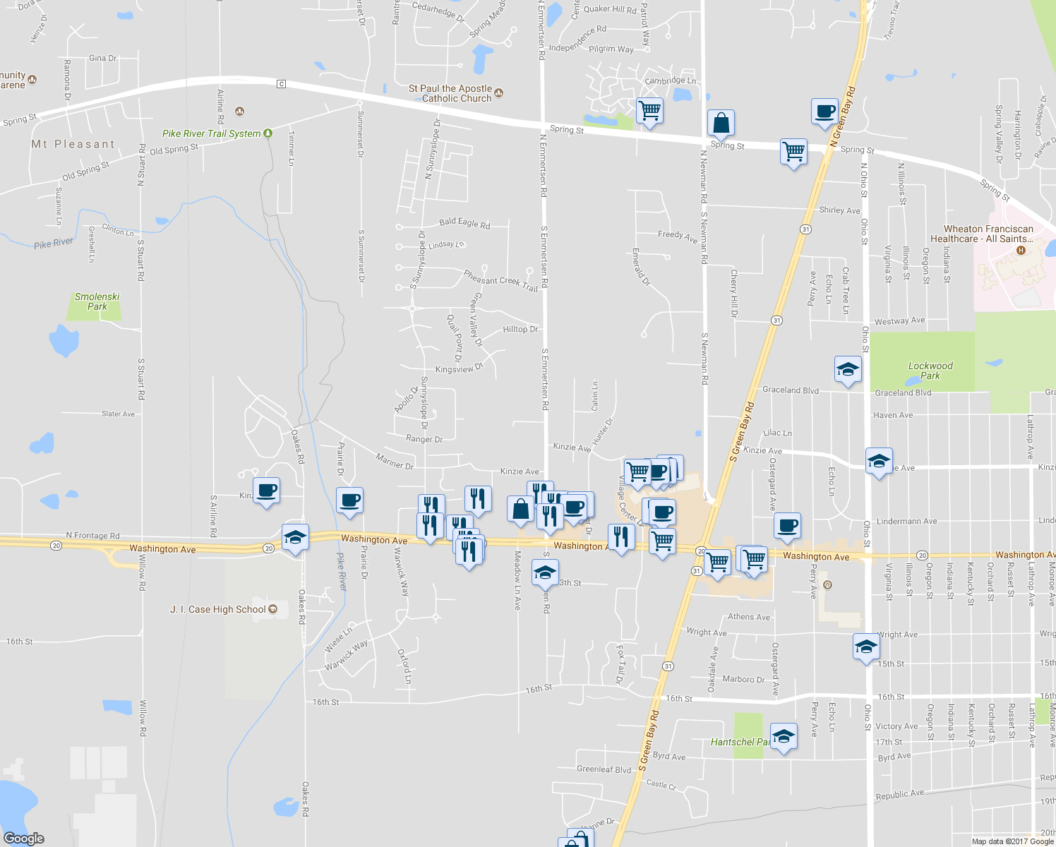 map of restaurants, bars, coffee shops, grocery stores, and more near 6221 Haven Avenue in Mount Pleasant