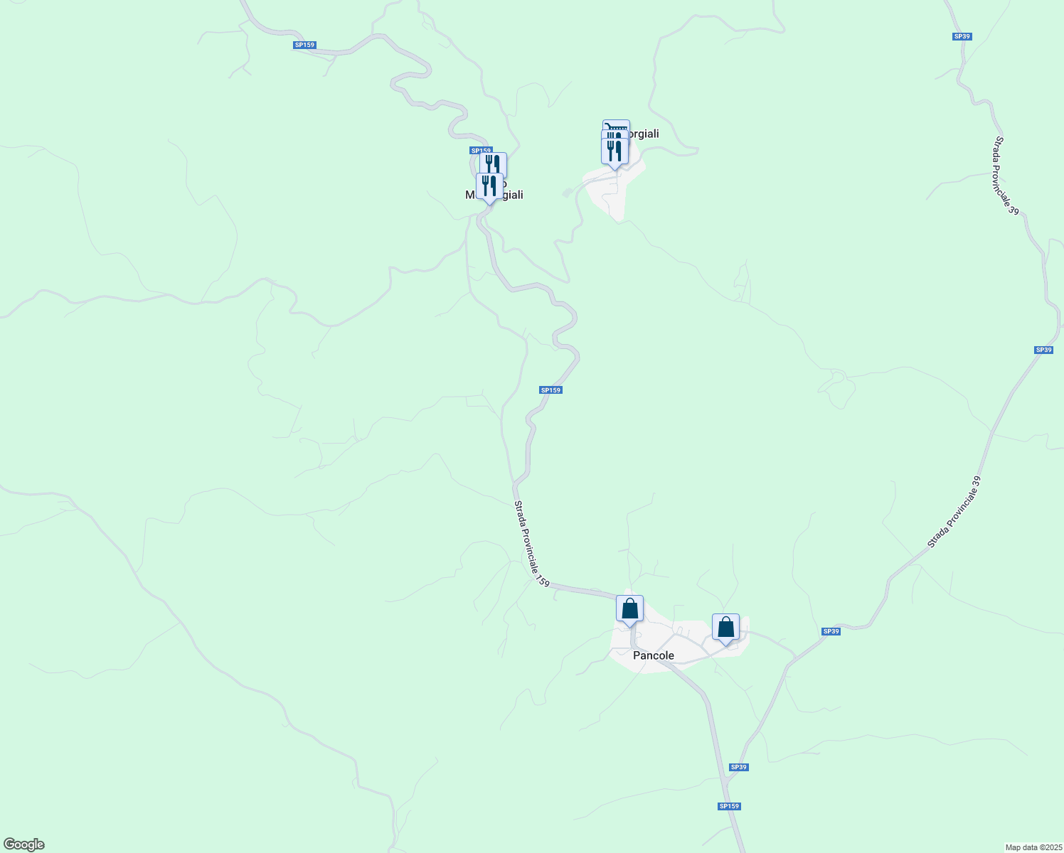 map of restaurants, bars, coffee shops, grocery stores, and more near 67 SP159 in Provincia di Grosseto