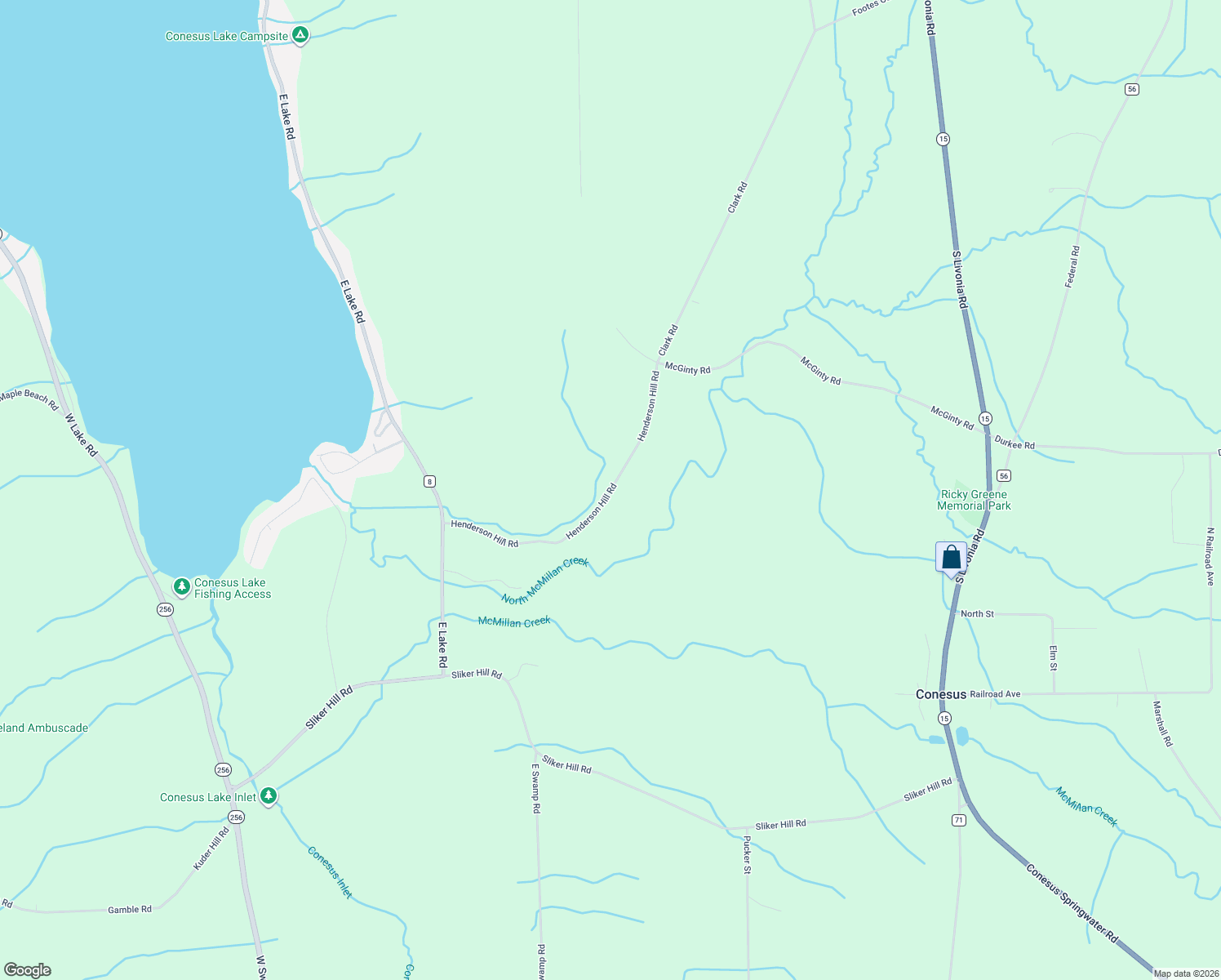 map of restaurants, bars, coffee shops, grocery stores, and more near Henderson Hill Road in Livingston County