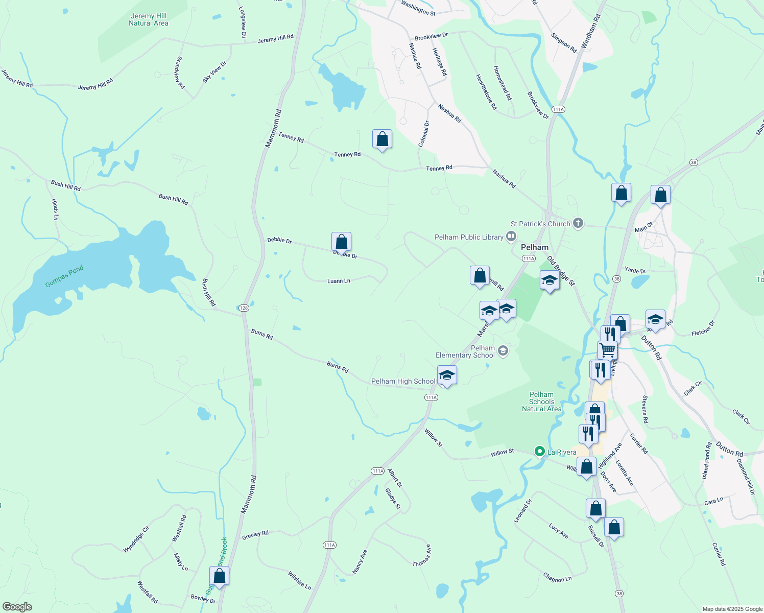 map of restaurants, bars, coffee shops, grocery stores, and more near 24 Sawmill Road in Pelham