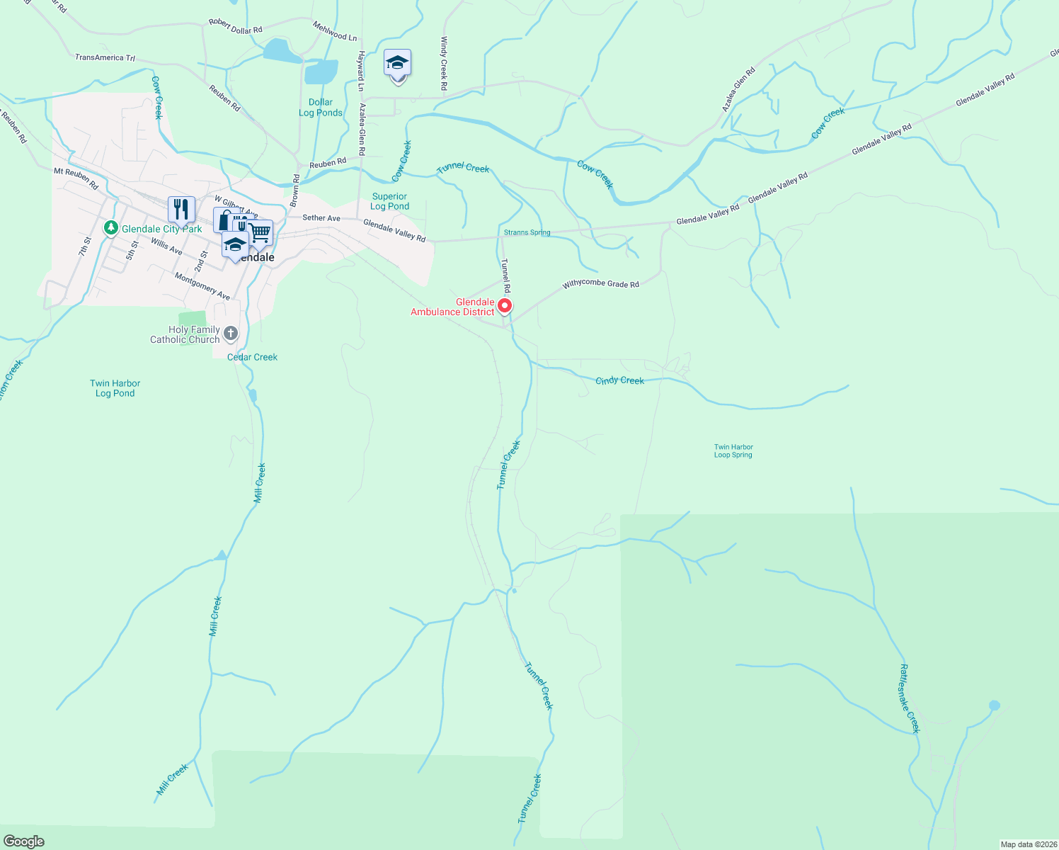 map of restaurants, bars, coffee shops, grocery stores, and more near 743 Tunnel Road in Glendale